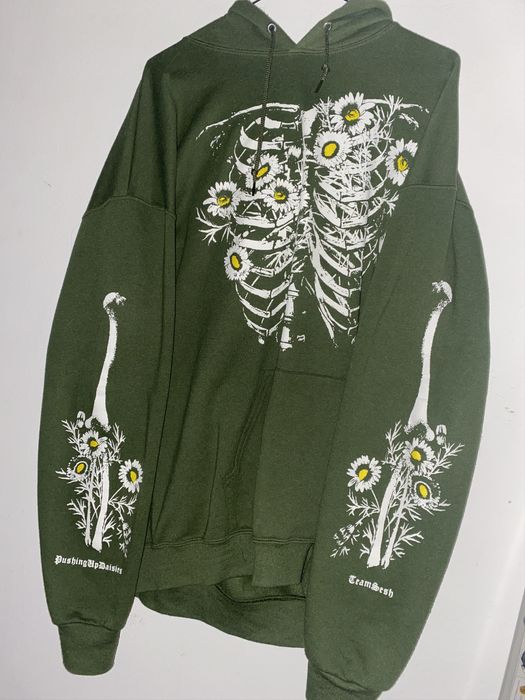 Team Sesh Bones PUSHINGUPDAISIES Olive Green hoodie XL | Grailed