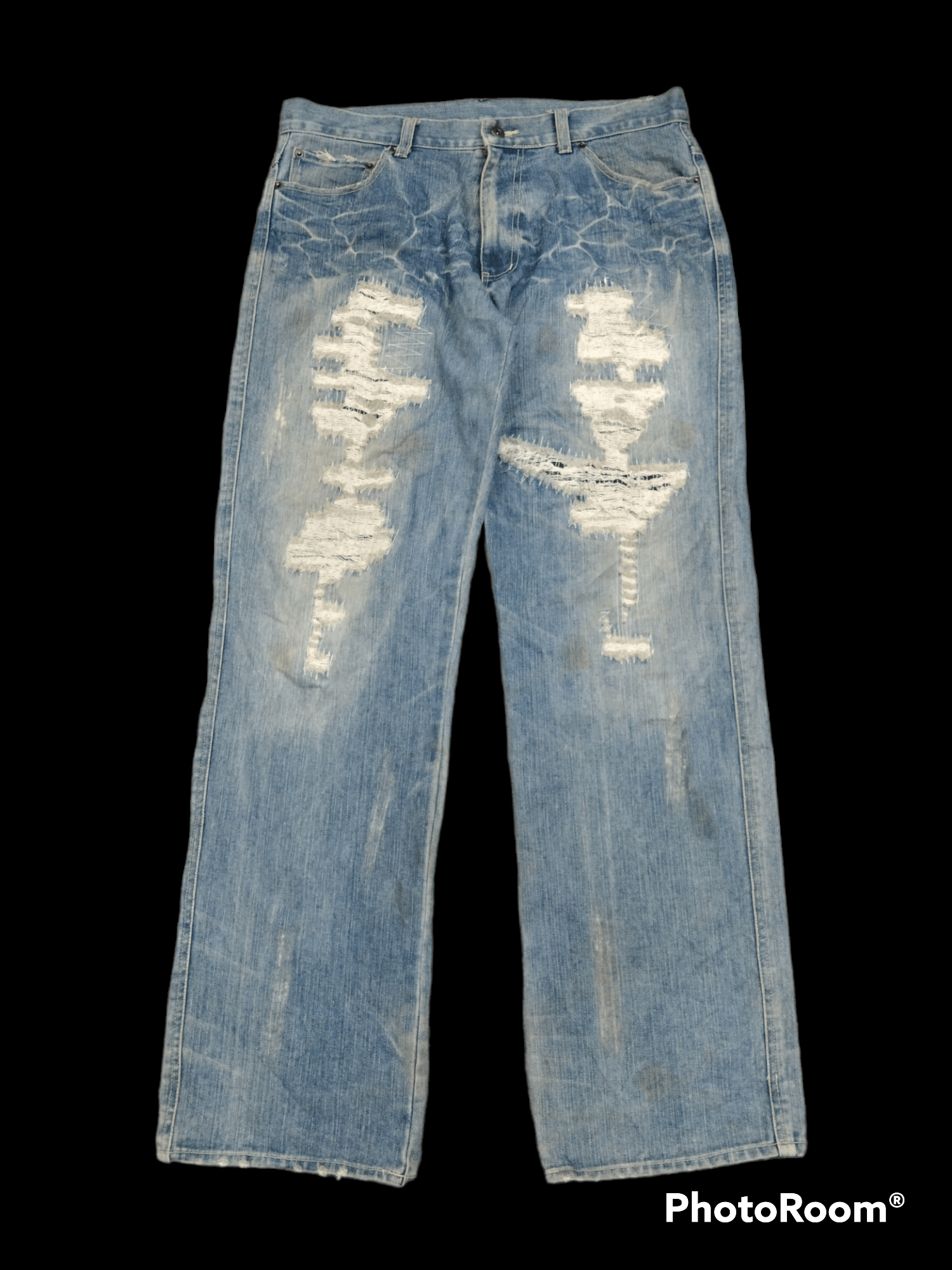 image of Avant Garde x Distressed Denim Massive Squad Art&crafted Inspired Undercover in Blue Distressed (Si