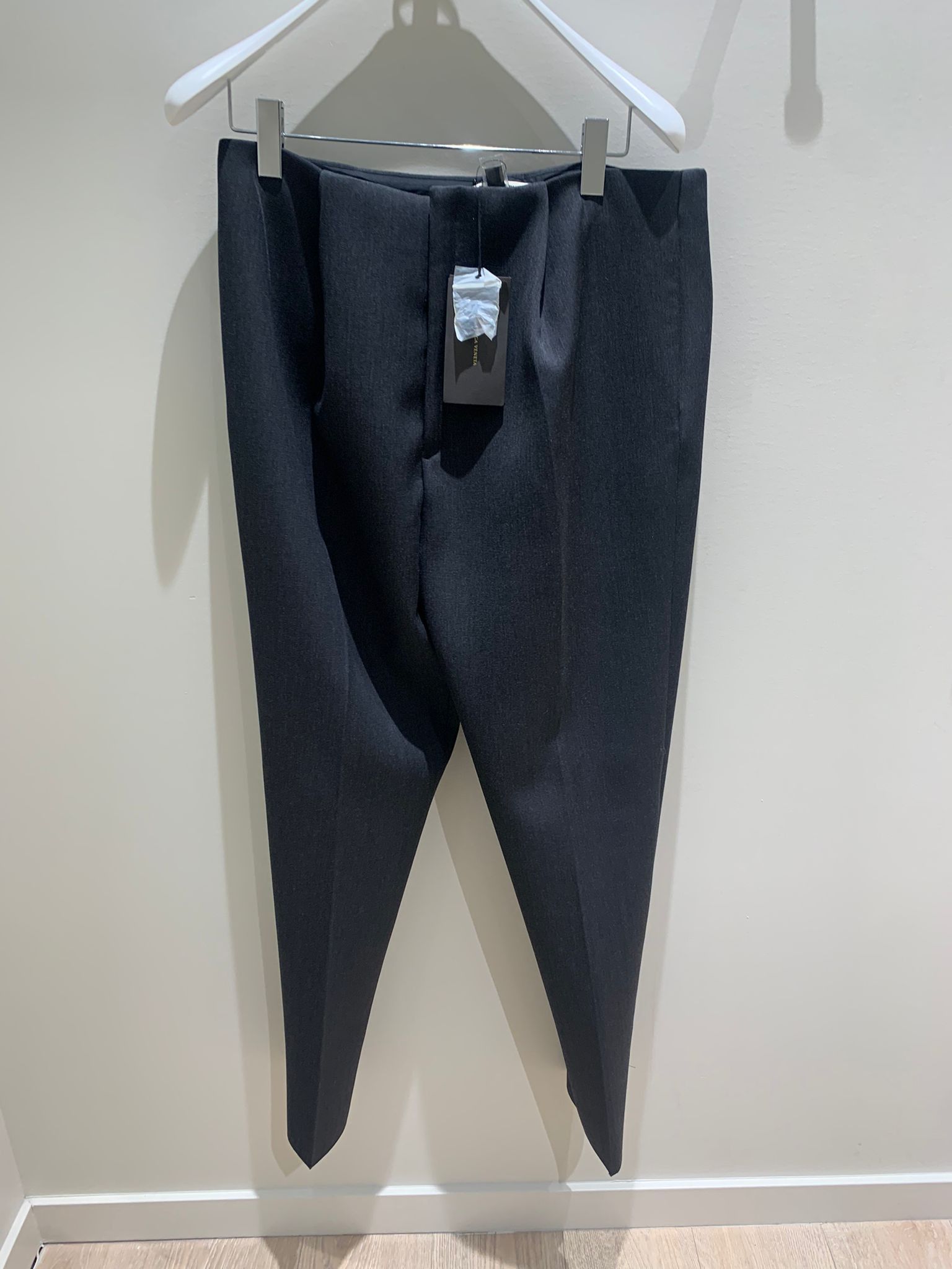 Double Compact Wool Pants in Charcoal