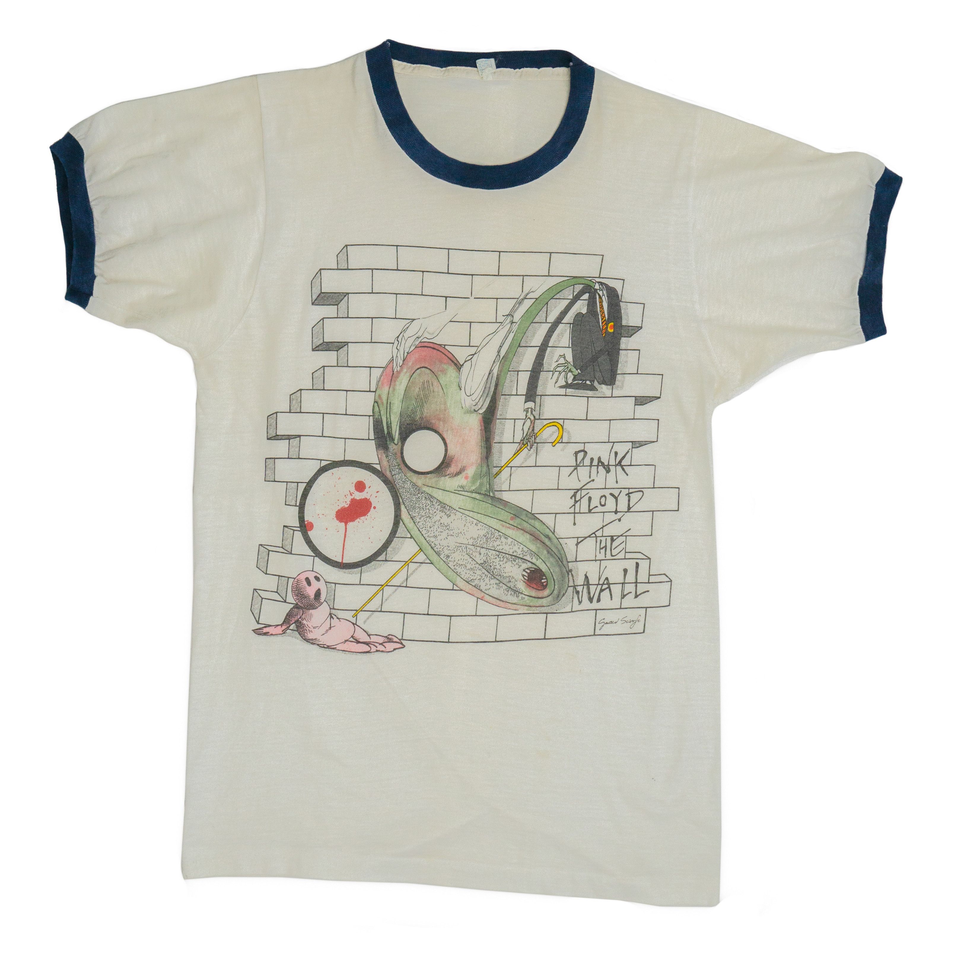 image of Band Tees x Vintage Pink Floyd 80's ‘The Wall’ Print Tee in White, Men's (Size Medium)