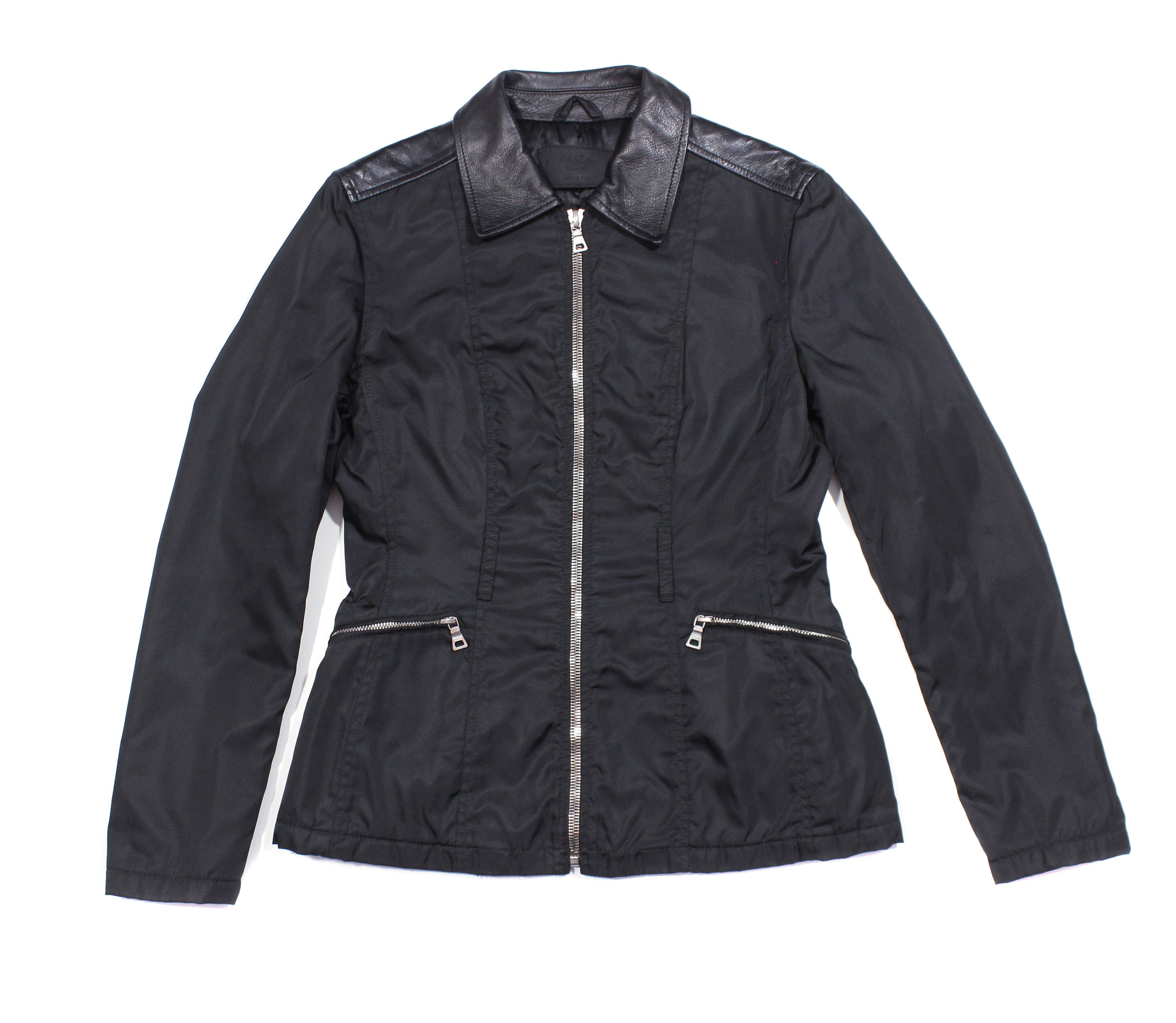 Prada 90S Mainline Nylon Leather Jacket Vintage Size S / US 4 / IT 40 - 1 Thumbnail