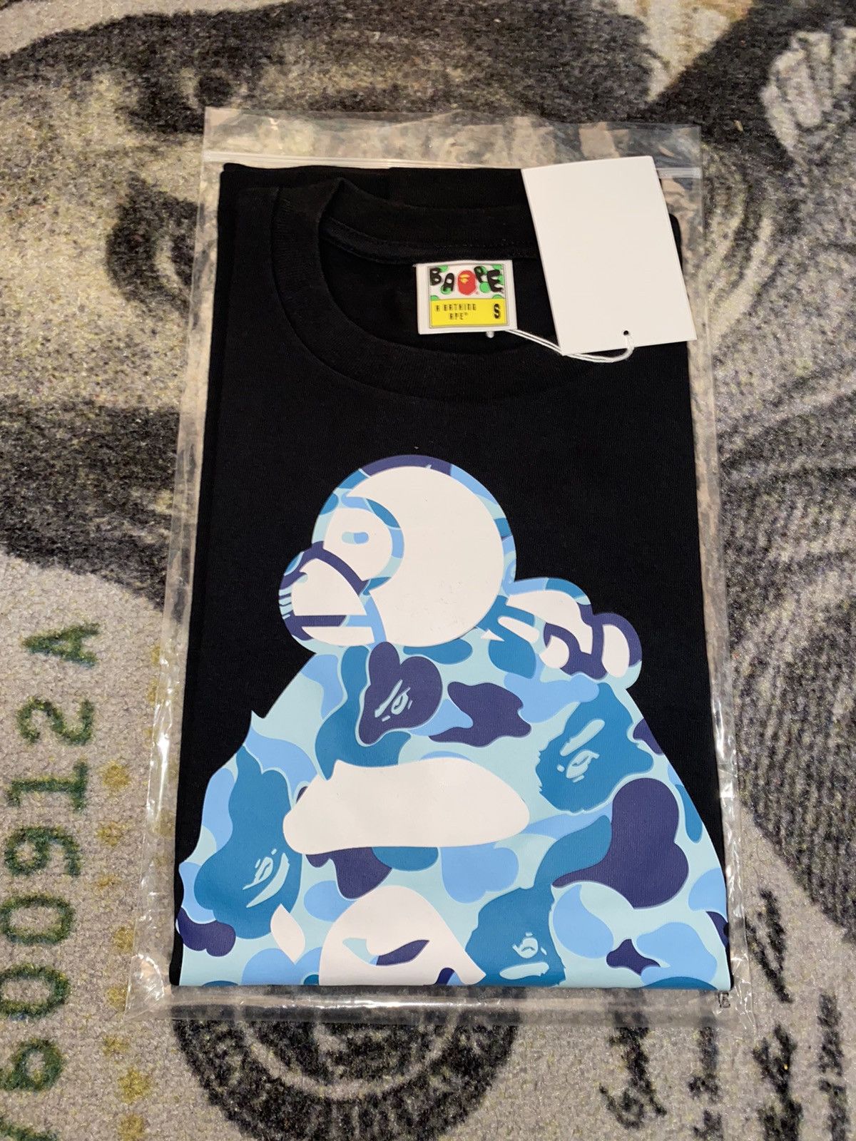 Image of Bape Abc Camo Milo On Big Ape Tee Black/blue in Black Blue Camo, Men's (Size Small)