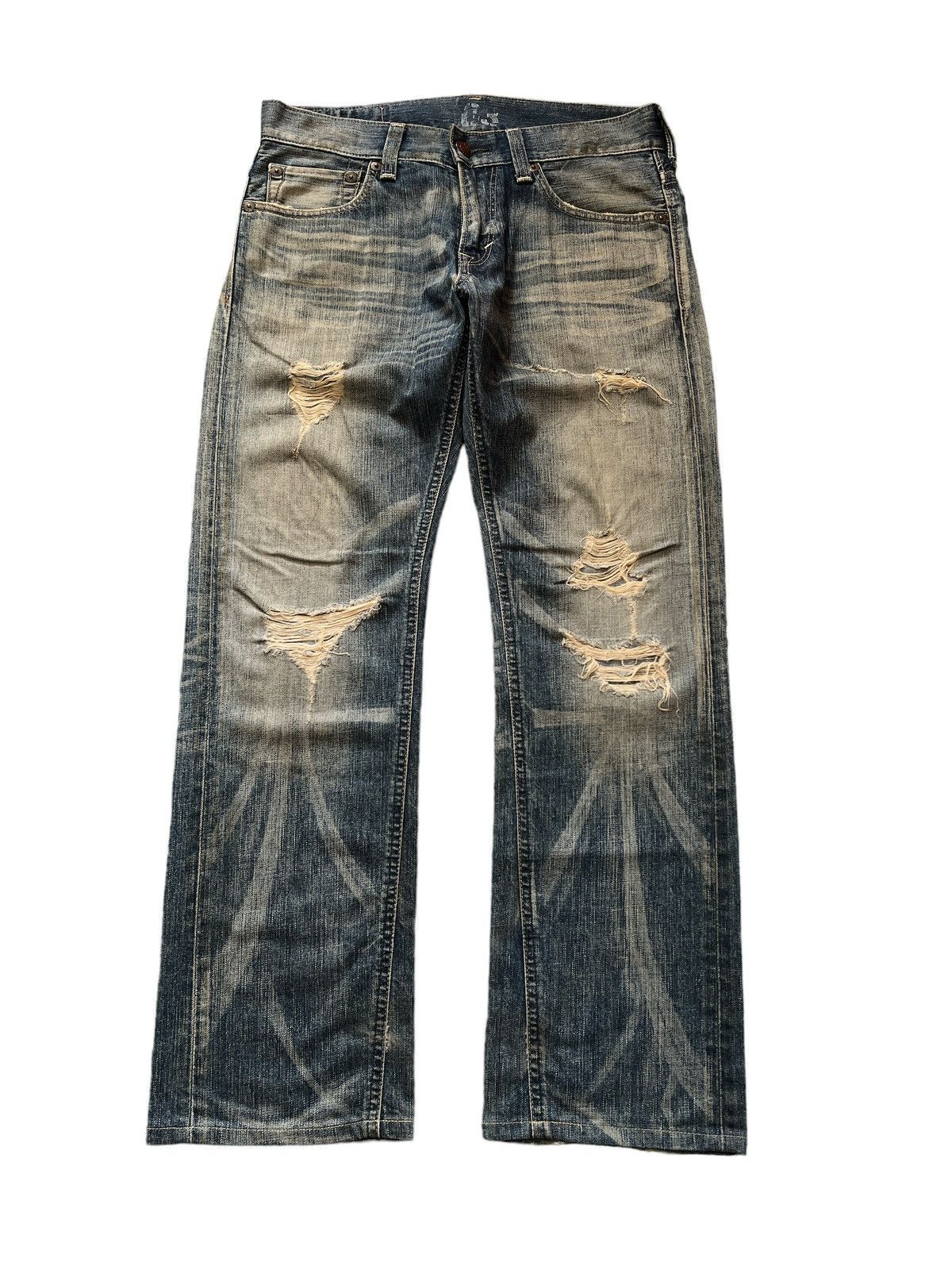 image of Vintage Thrashed Edwin 503 Distressed Denim Pant in Blue, Men's (Size 32)