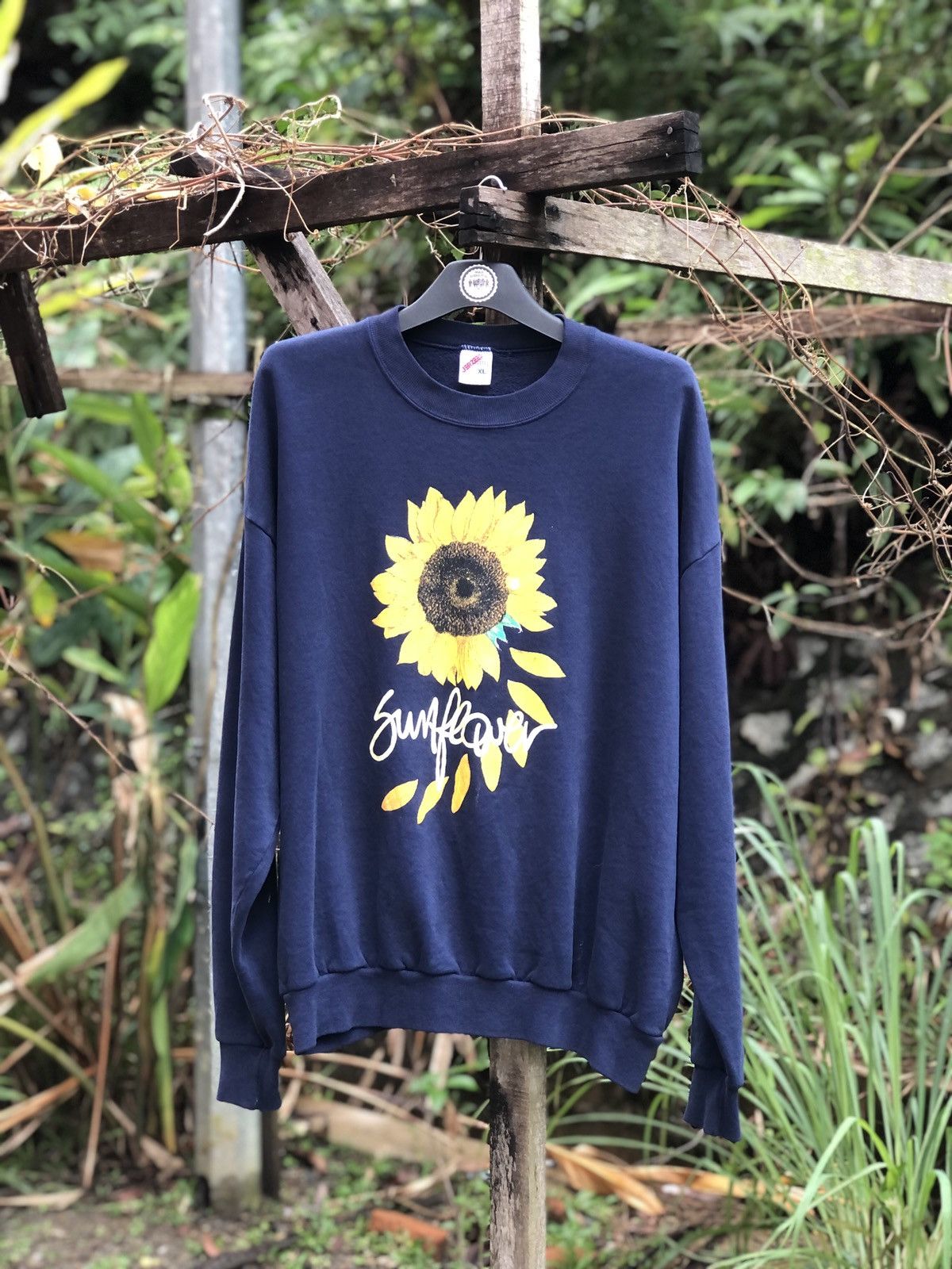 Jerzees Vintage 90's Jerzees Tag Sweatshirt Sunflower Printed Size US XL / EU 56 / 4 - 1 Thumbnail