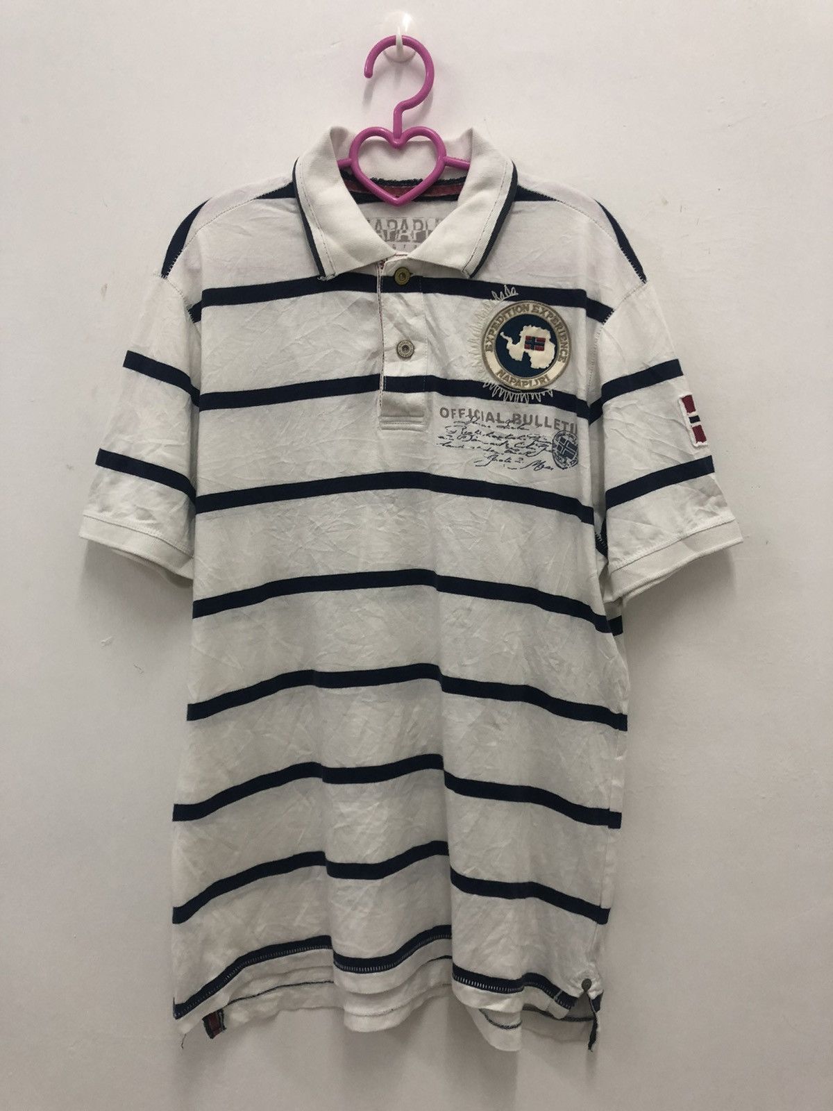 image of Napapijri Geographic Windward Leeward Striped Polo Shirt in White, Men's (Size Large)