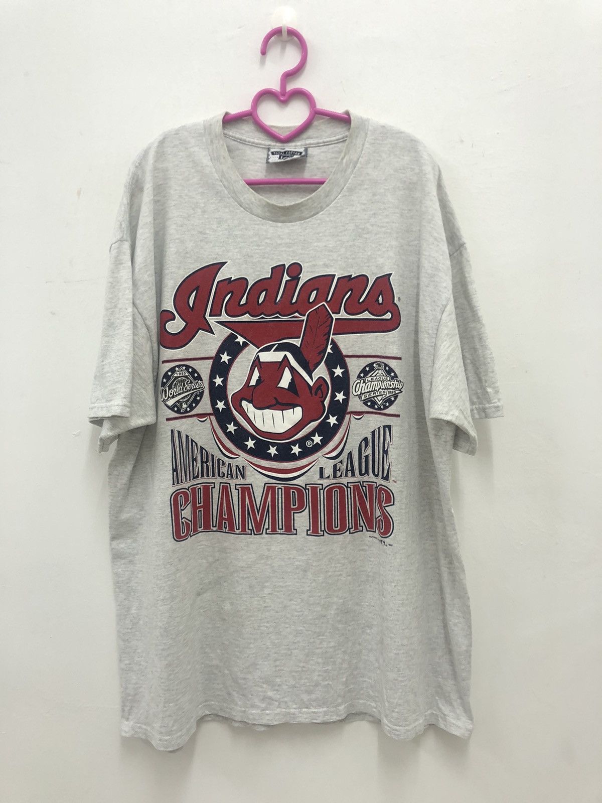 image of Made In USA x Mlb Vintage 90's Cleveland Indians American League Champion Tee in Grey (Size XL)