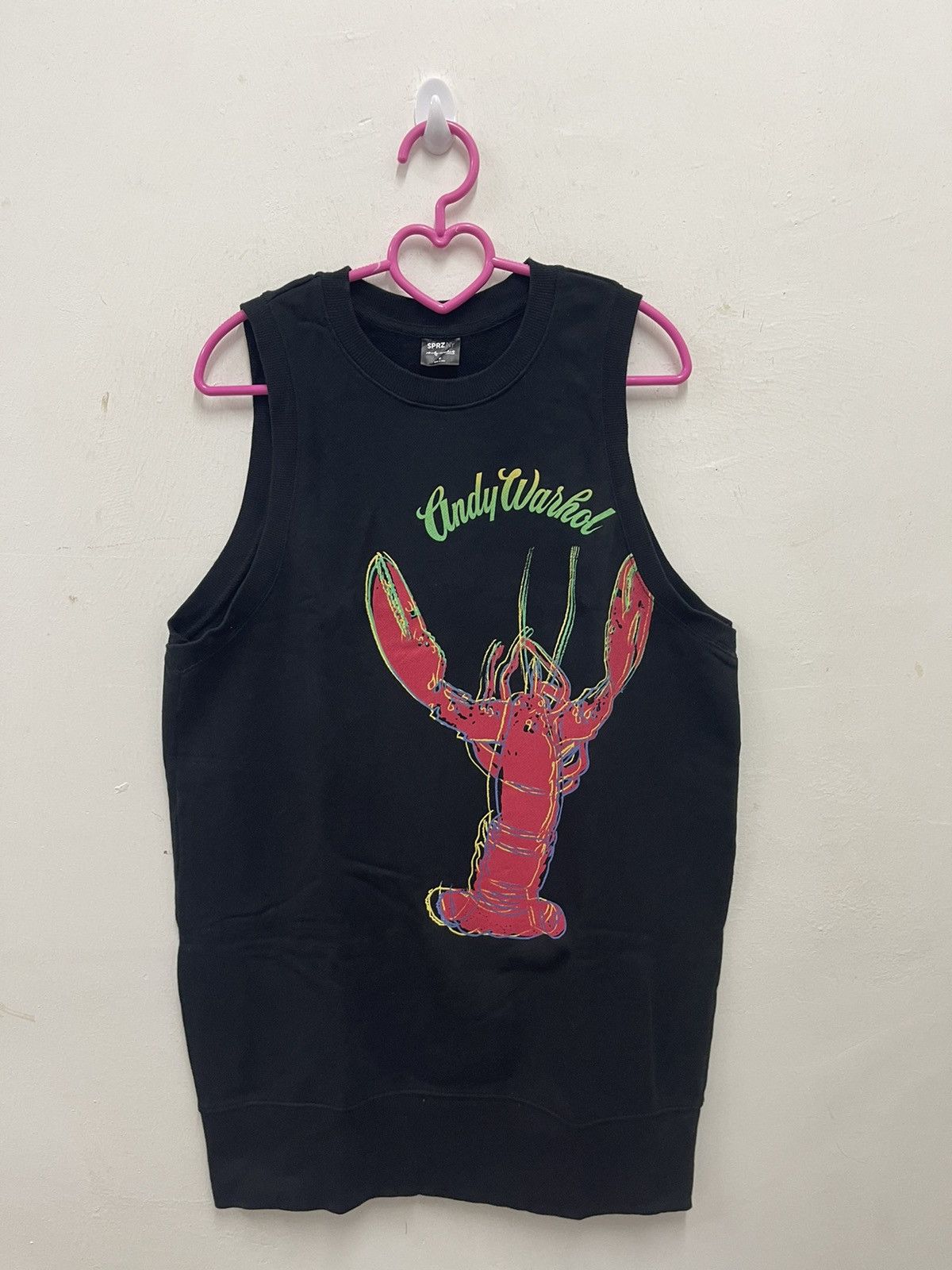 image of Andy Warhol Lobster Pop Art Sleeveless Sweatshirt in Black, Men's (Size Medium)