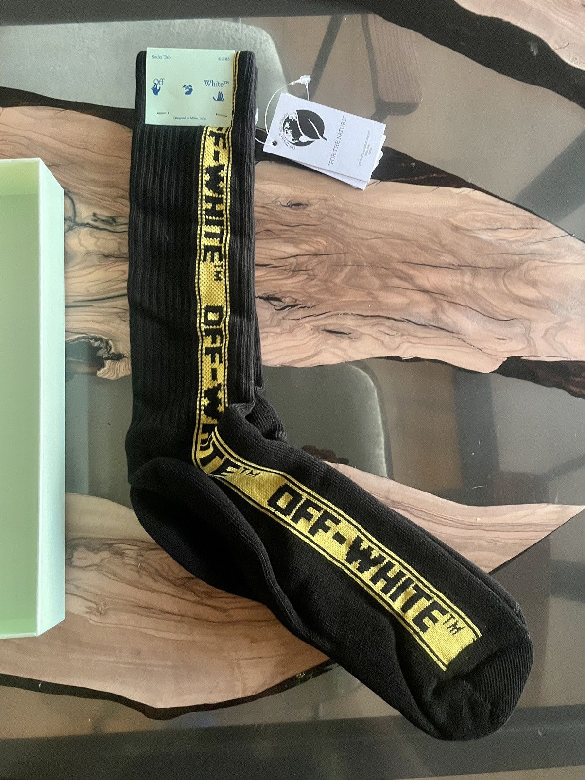 Pre-owned Off-white Industrial Belt Og Logo Sport Calf Socks New In Black/yellow
