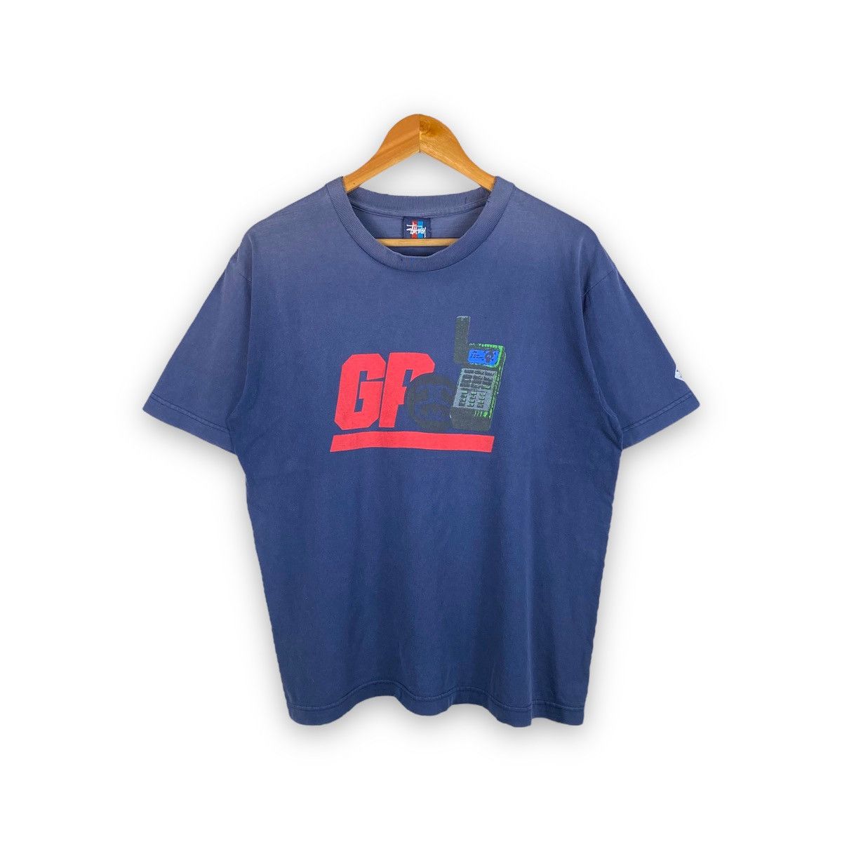 Vintage 90's STUSSY GPS Distressed Sunfaded Graphic Tee