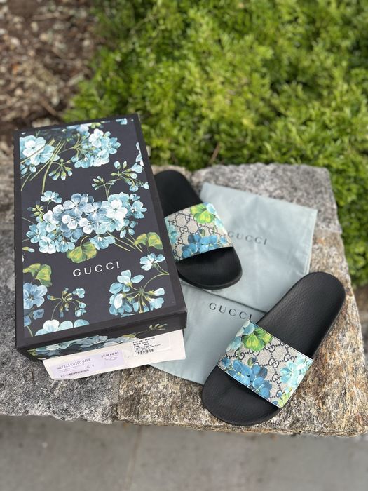 Gucci slides floral on sale blue