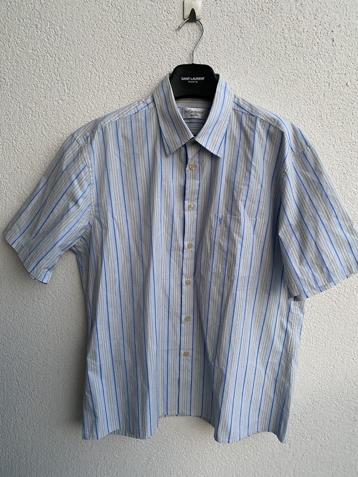 Yves Saint Laurent Summer YSL Shirt Striped Blue Size US XL / EU 56 / 4 - 13 Thumbnail