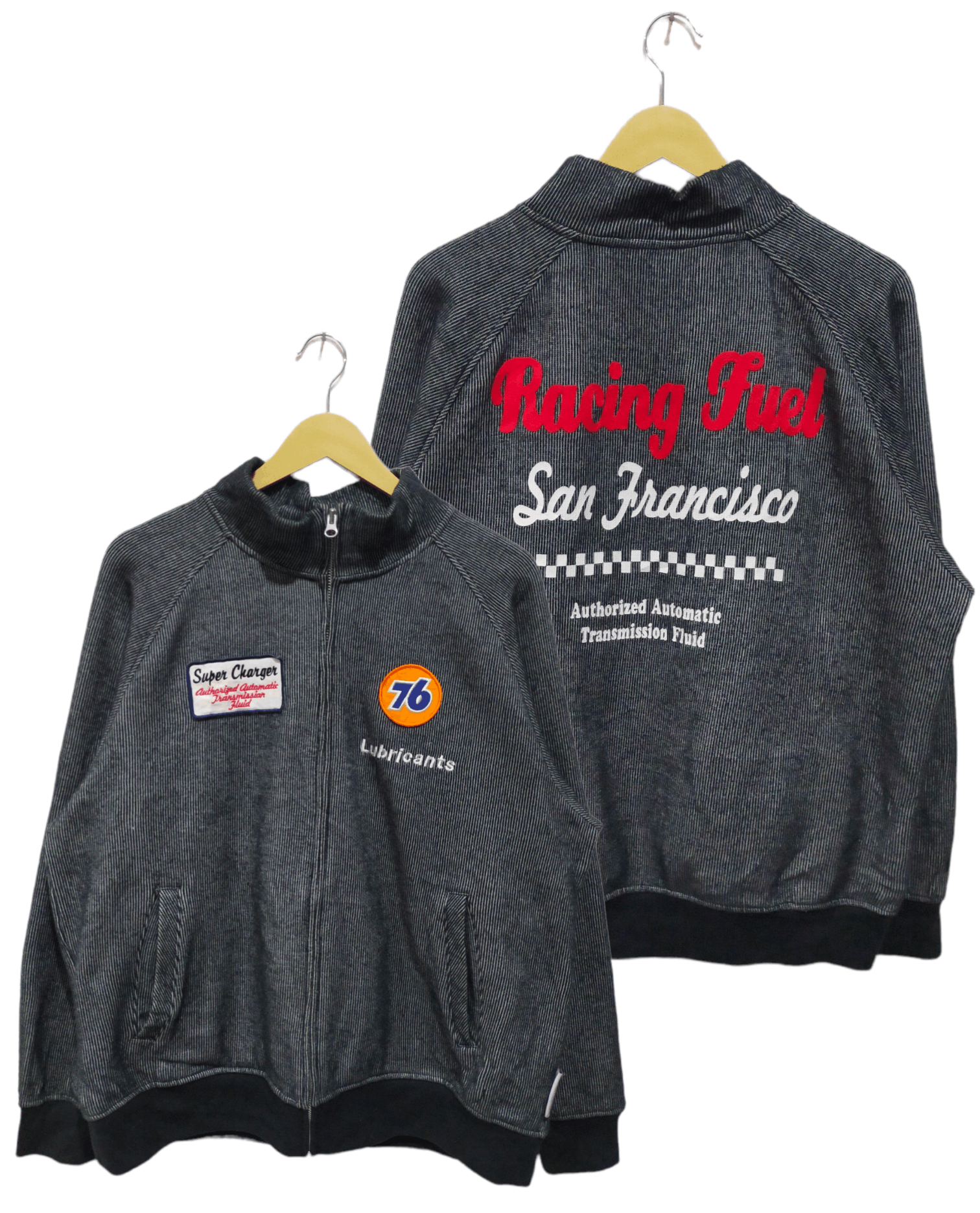 image of Vintage Lubricant 76 Racing Fuel San Francisco Jacket in Stripe, Men's (Size Medium)