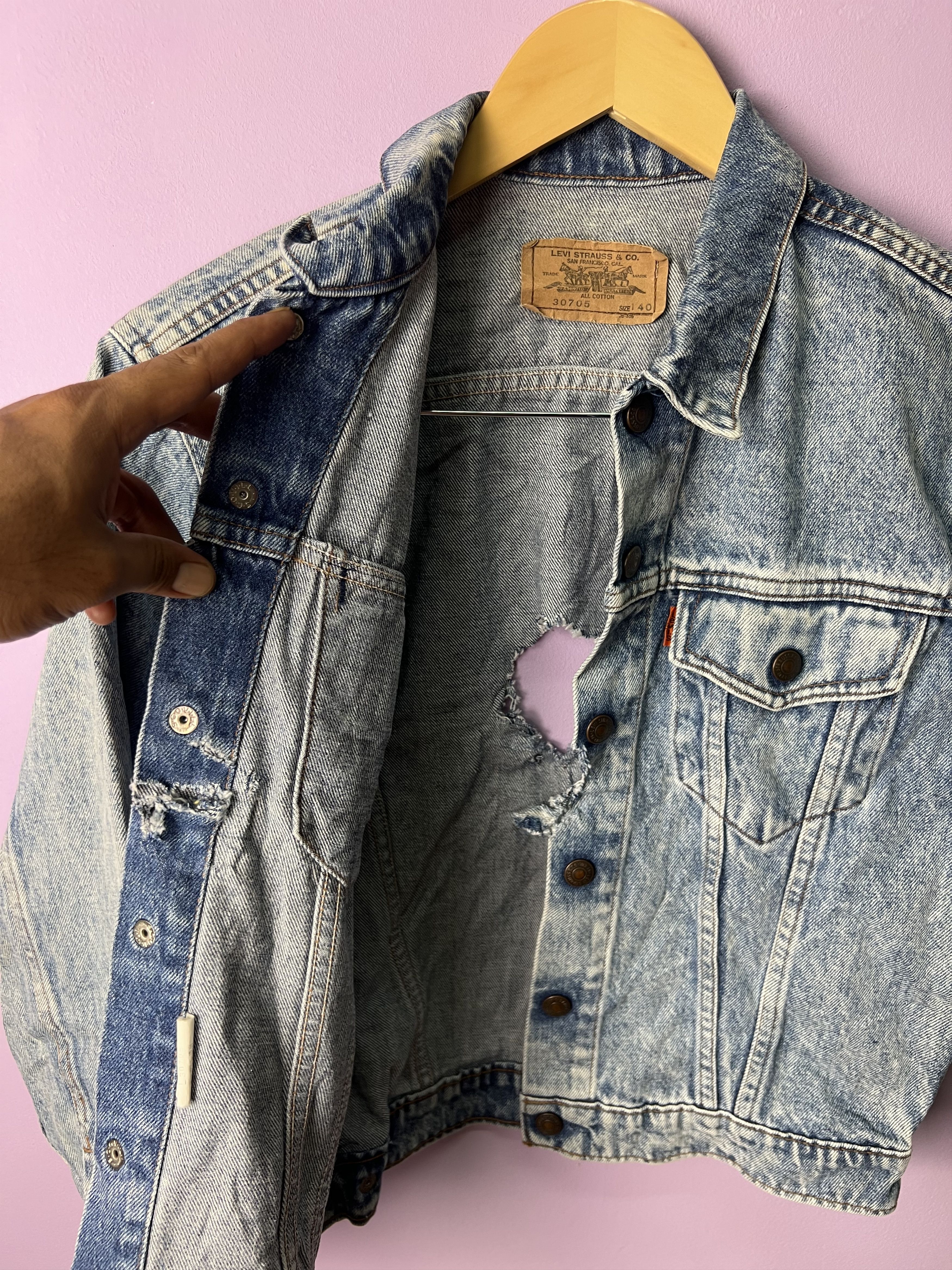 Levi's 🔥Crashed Vintage Levis Denim Trucker Size XS / US 0-2 / IT 36-38 - 13 Thumbnail