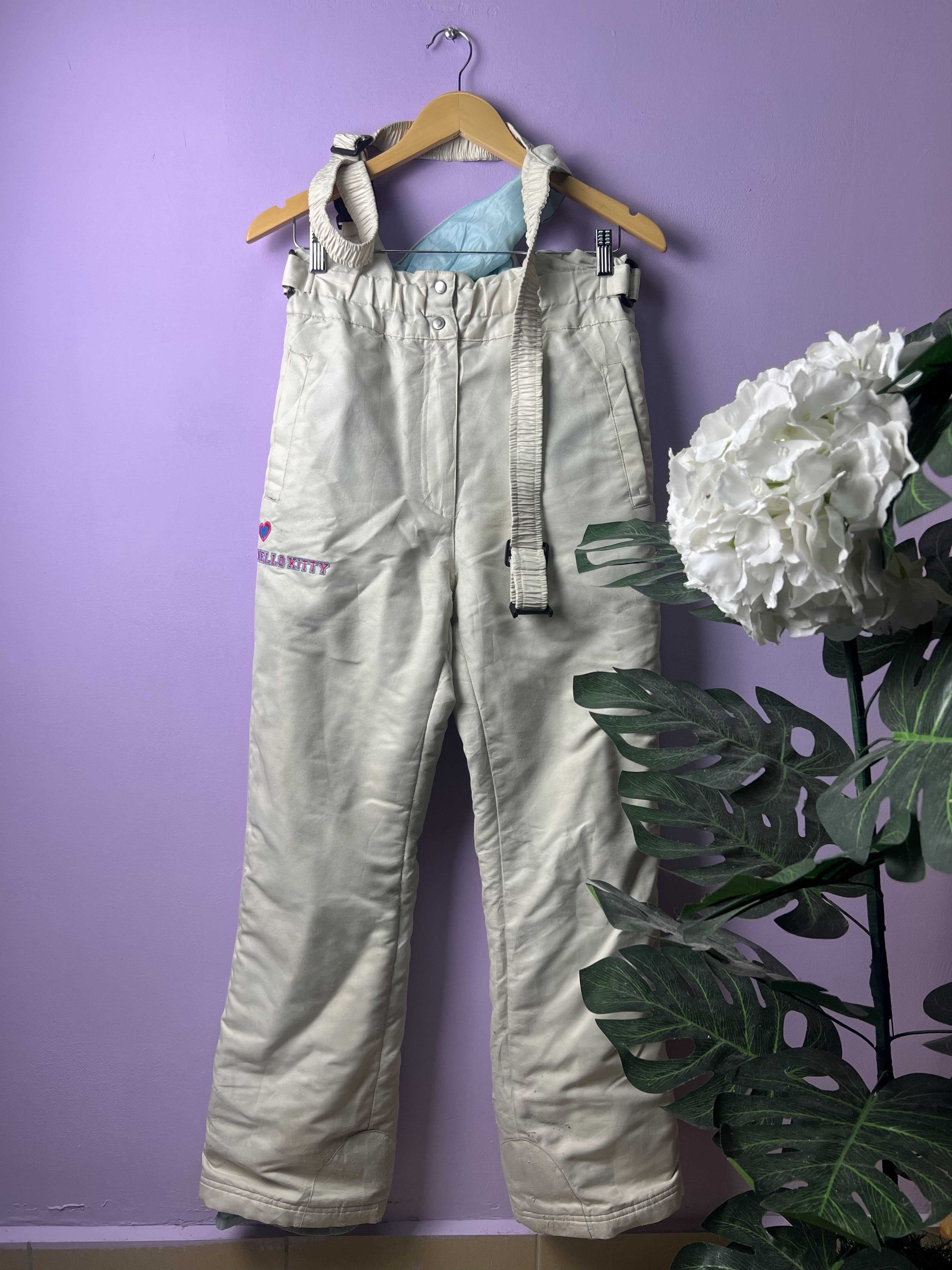 image of Vintage Hello Kitty Skiwear Overalls in Cream, Women's (Size 30)