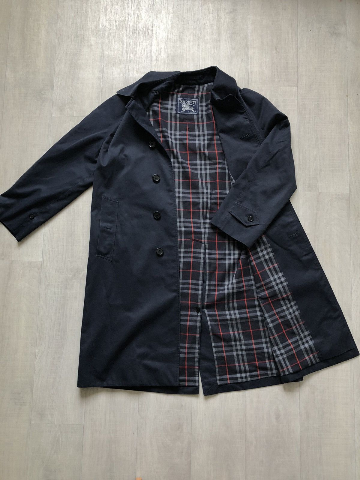 image of Vintage Burberry’S Trench Coat Nova Check Made In England in Blue, Men's (Size Medium)