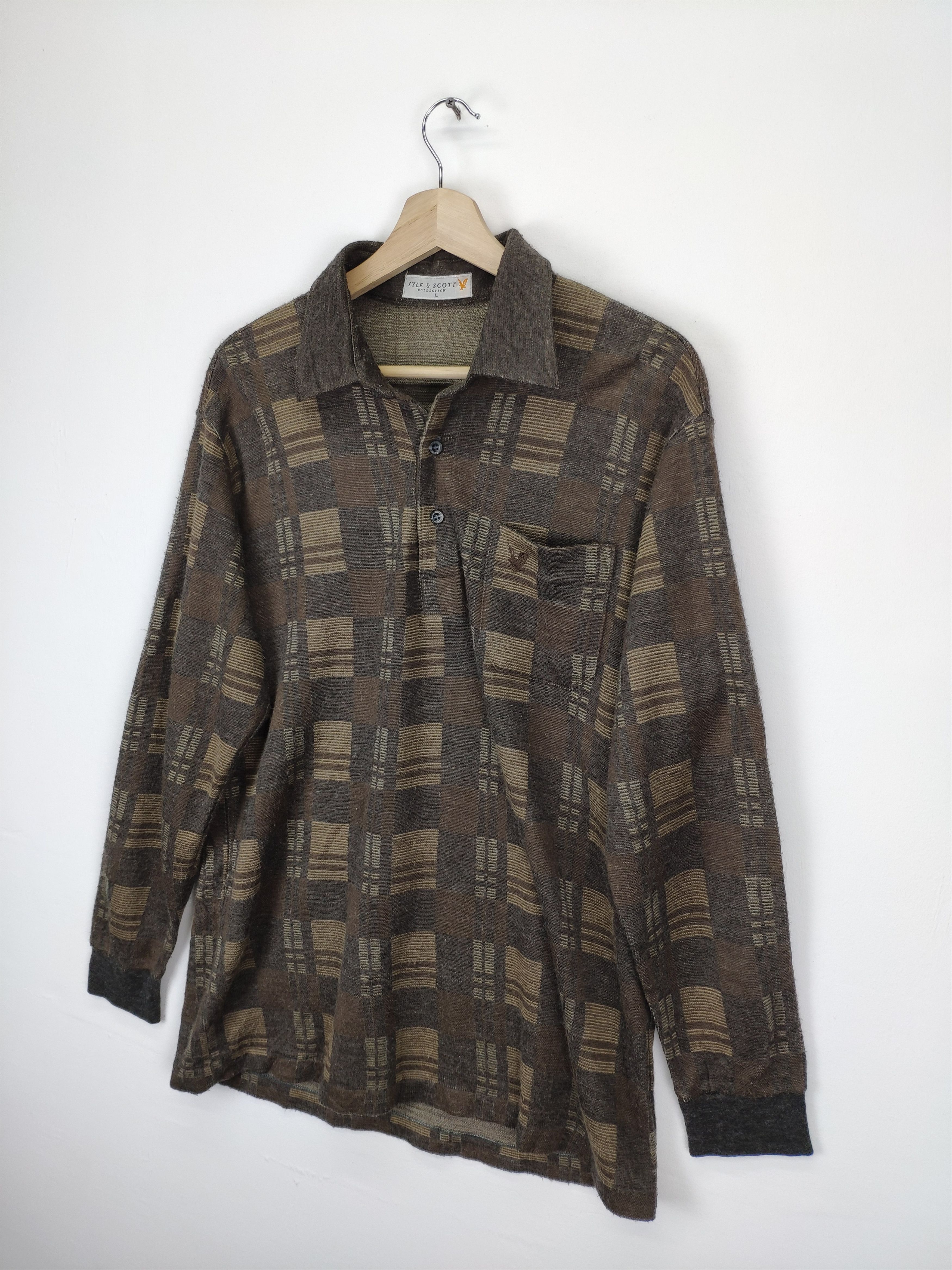 Japanese Brand × Vintage Vintage Wool Polo Shirt Long Sleeve Checkered Size US M / EU 48-50 / 2 - 2 Thumbnail