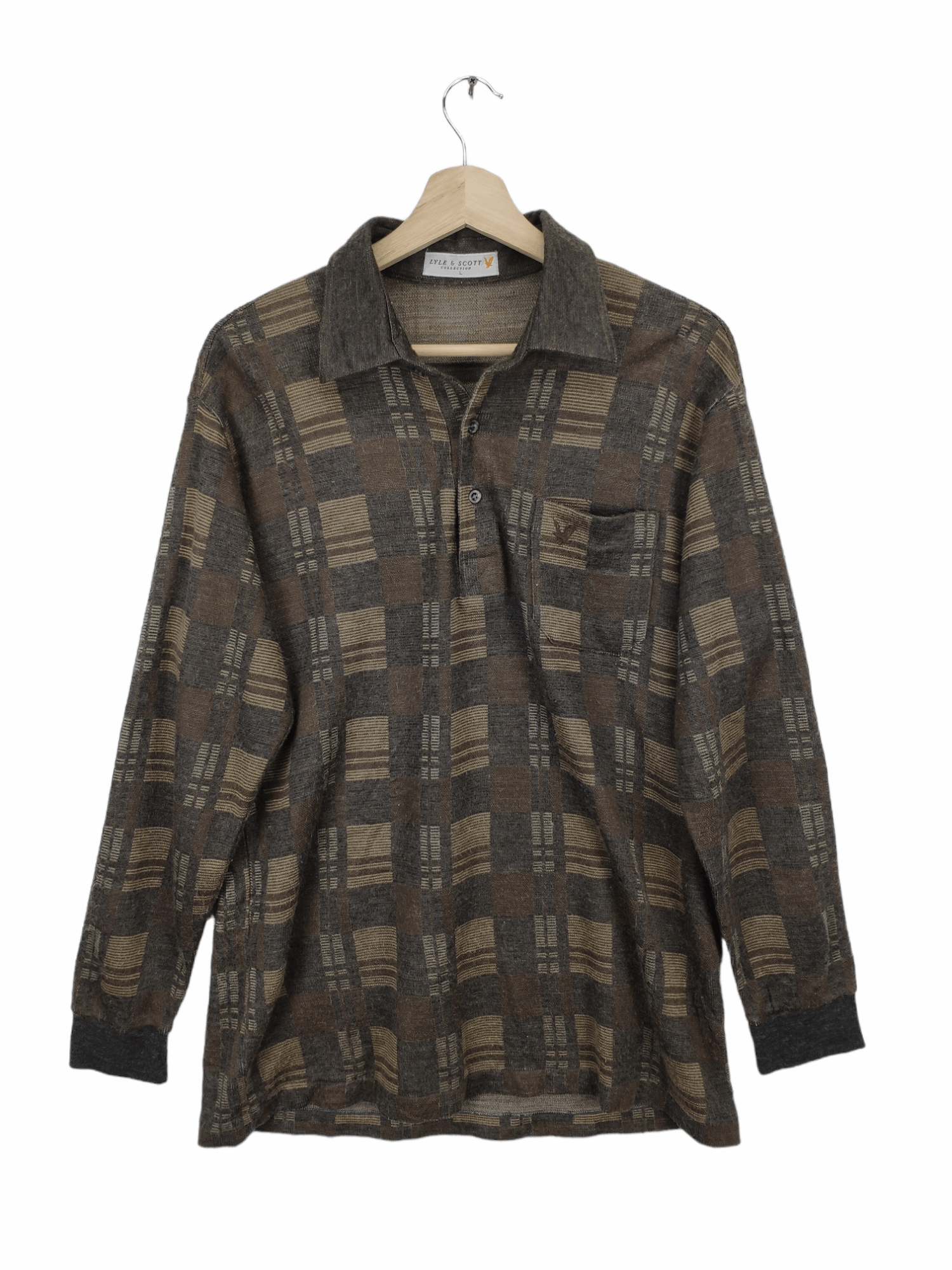 Japanese Brand × Vintage Vintage Wool Polo Shirt Long Sleeve Checkered Size US M / EU 48-50 / 2 - 1 Thumbnail
