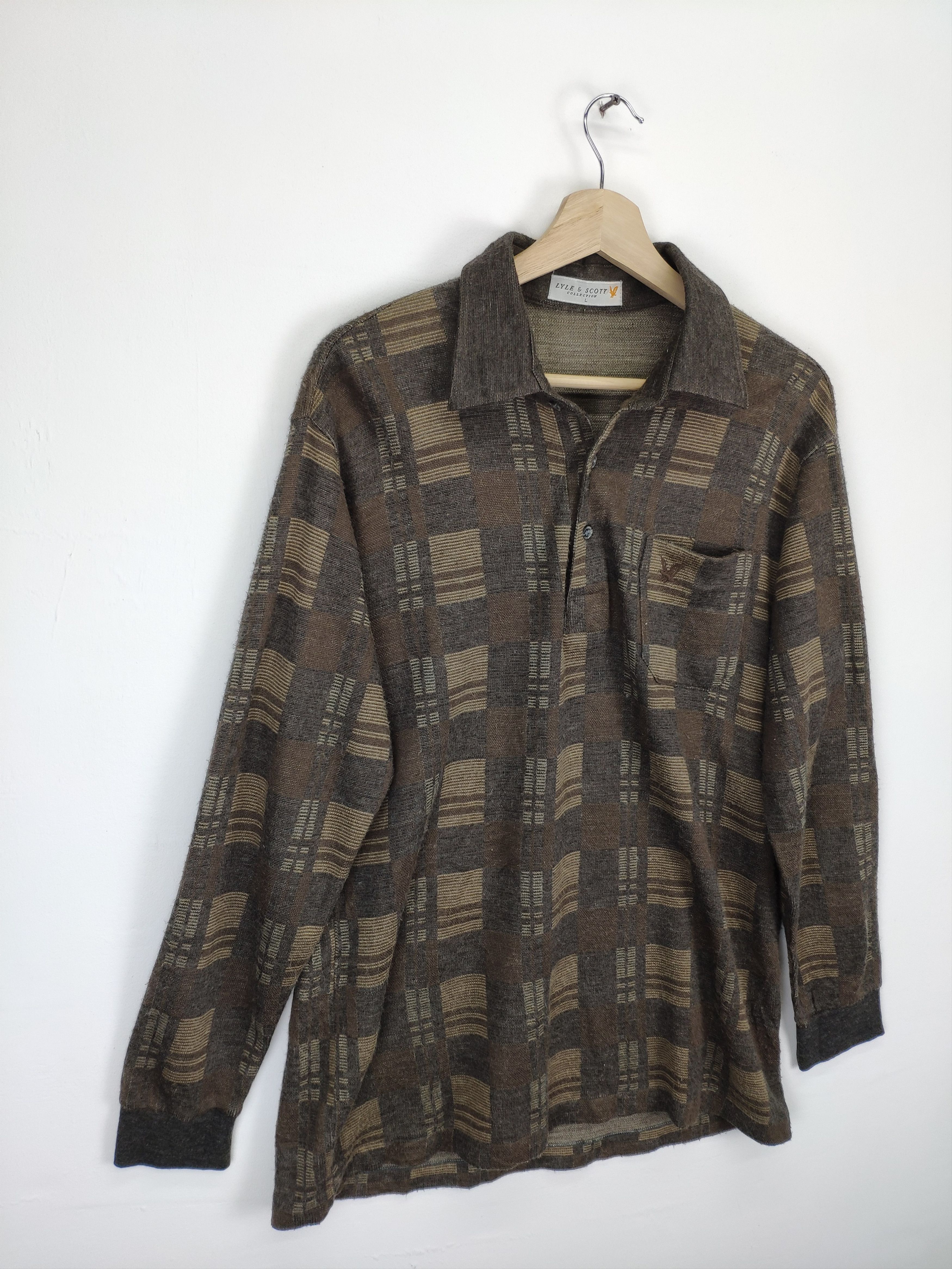 Japanese Brand × Vintage Vintage Wool Polo Shirt Long Sleeve Checkered Size US M / EU 48-50 / 2 - 3 Thumbnail