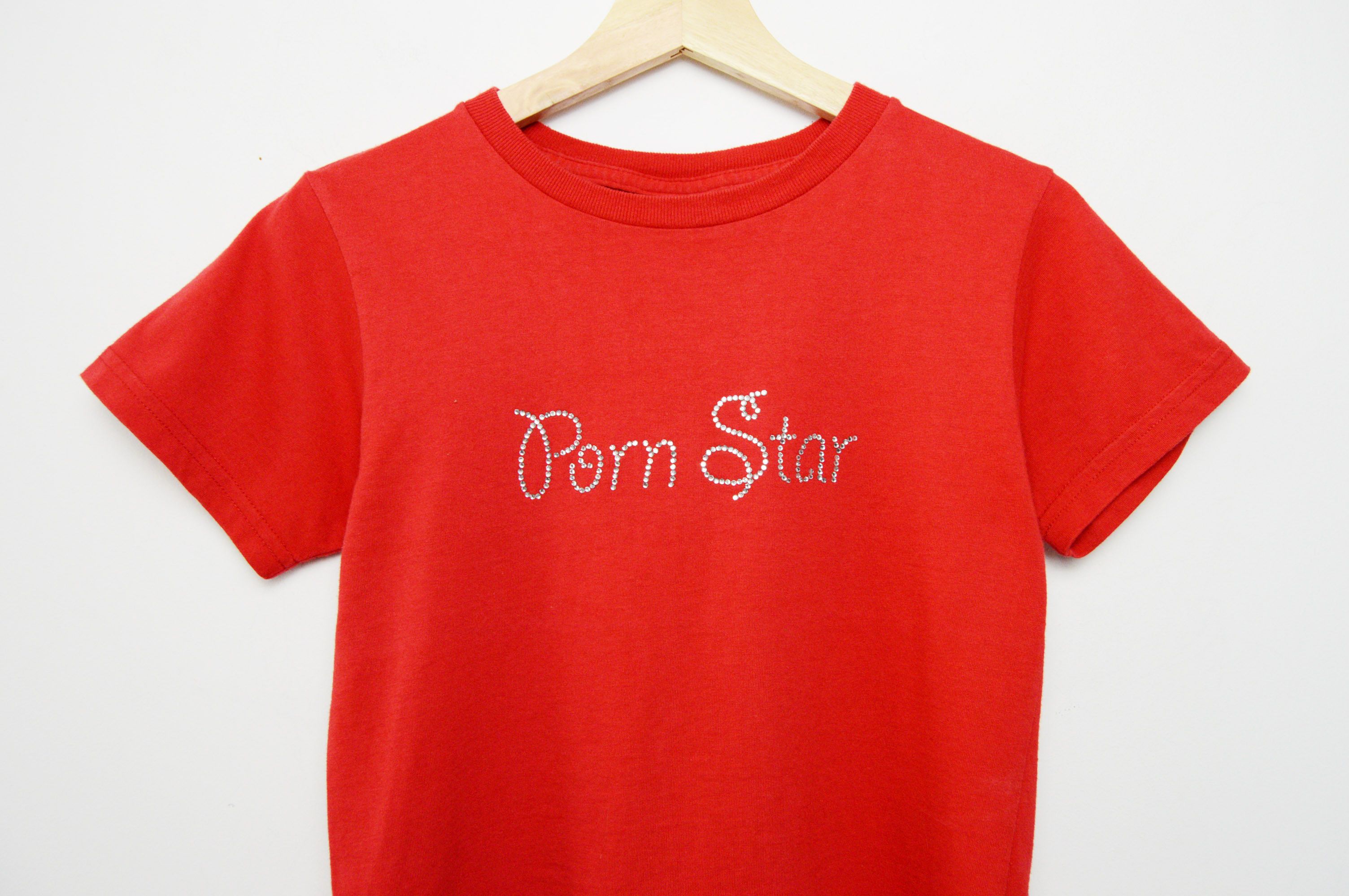 image of 1990X Clothing x Vintage Porn Star Swarovski T Shirt in Red, Men's (Size Small)