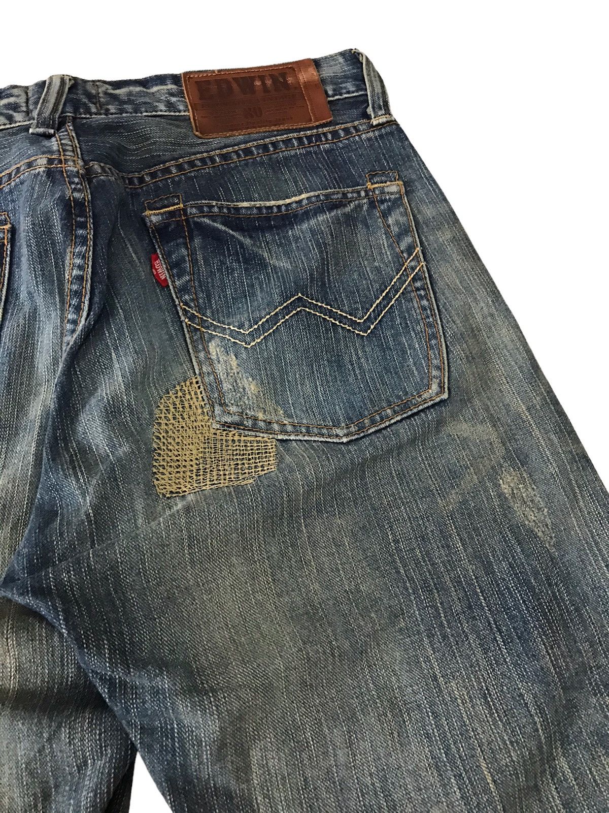 Japanese Brand Vintage Edwin Sashiko Distressed Patchwork Distressed Denim Size US 31 - 20 Thumbnail