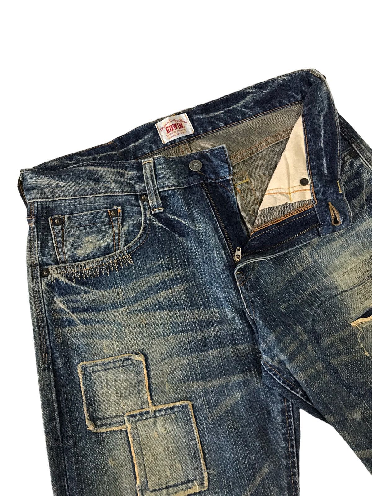 Japanese Brand Vintage Edwin Sashiko Distressed Patchwork Distressed Denim Size US 31 - 12 Thumbnail