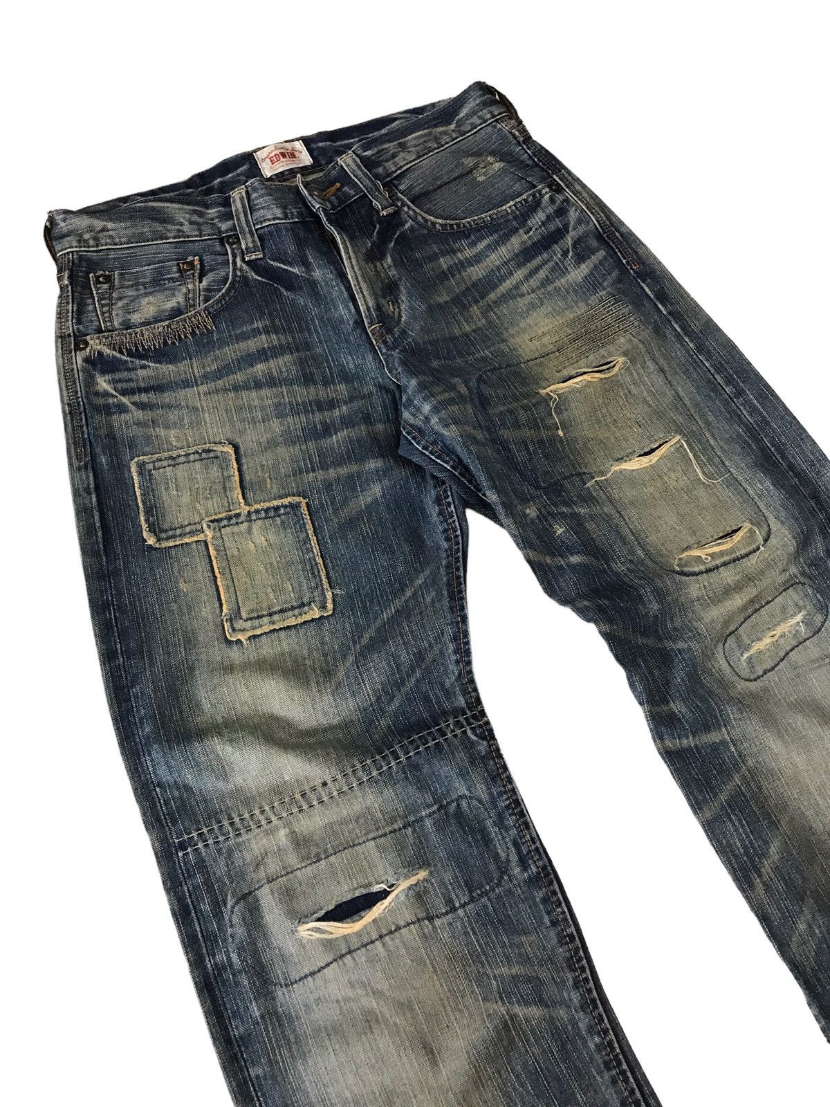 Japanese Brand Vintage Edwin Sashiko Distressed Patchwork Distressed Denim Size US 31 - 5 Thumbnail