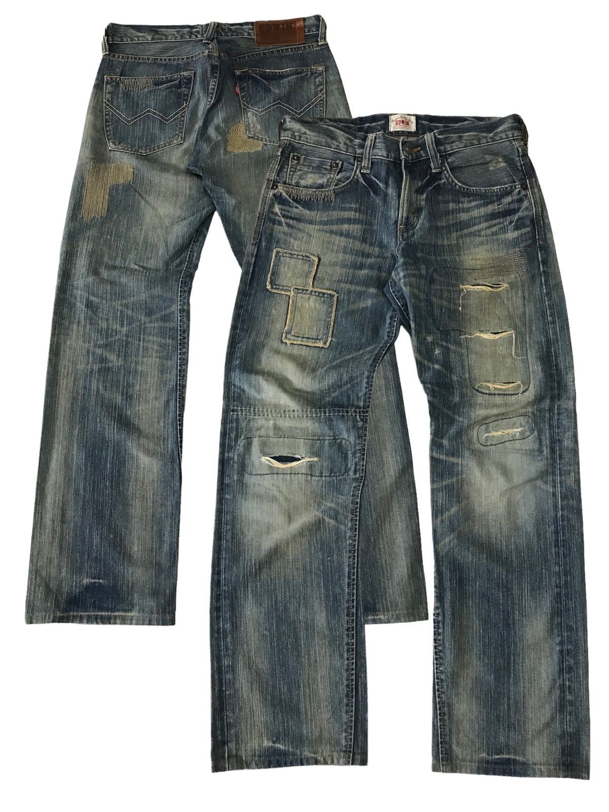 image of Avant Garde Vintage Edwin Sashiko Distressed Patchwork Distressed Denim in Blue, Men's (Size 31)