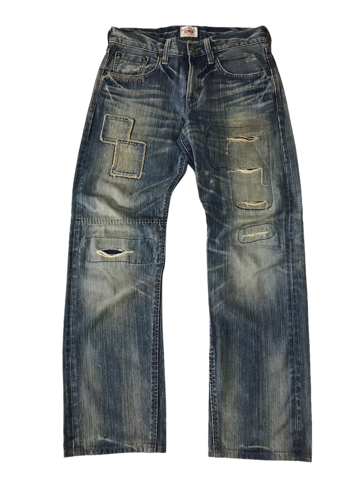 Japanese Brand Vintage Edwin Sashiko Distressed Patchwork Distressed Denim Size US 31 - 2 Thumbnail