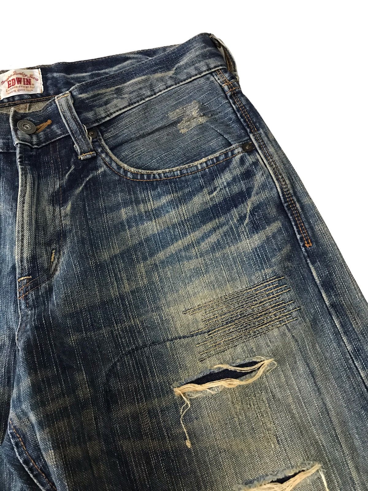 Japanese Brand Vintage Edwin Sashiko Distressed Patchwork Distressed Denim Size US 31 - 10 Thumbnail