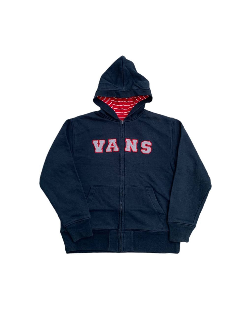 image of Vintage Vans Skateboards Reversible Striped Hoodie in Dark Blue, Men's (Size Small)