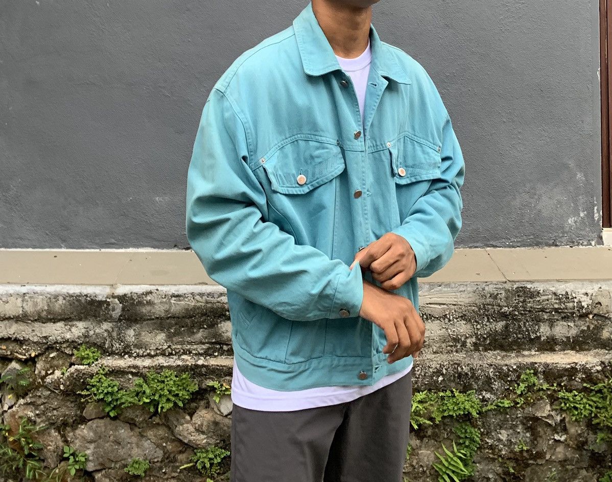 Louis Feraud 👹Vintage LOUIS FERAUD Turquoise Trucker Denim Jacket Size US L / EU 52-54 / 3 - 6 Thumbnail