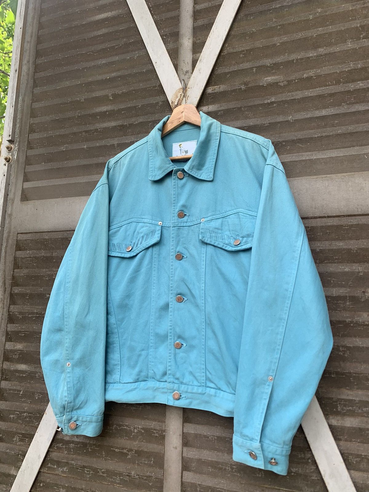 Louis Feraud 👹Vintage LOUIS FERAUD Turquoise Trucker Denim Jacket Size US L / EU 52-54 / 3 - 7 Thumbnail