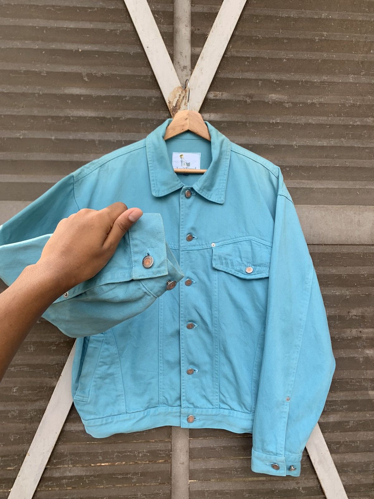 Louis Feraud 👹Vintage LOUIS FERAUD Turquoise Trucker Denim Jacket Size US L / EU 52-54 / 3 - 10 Thumbnail
