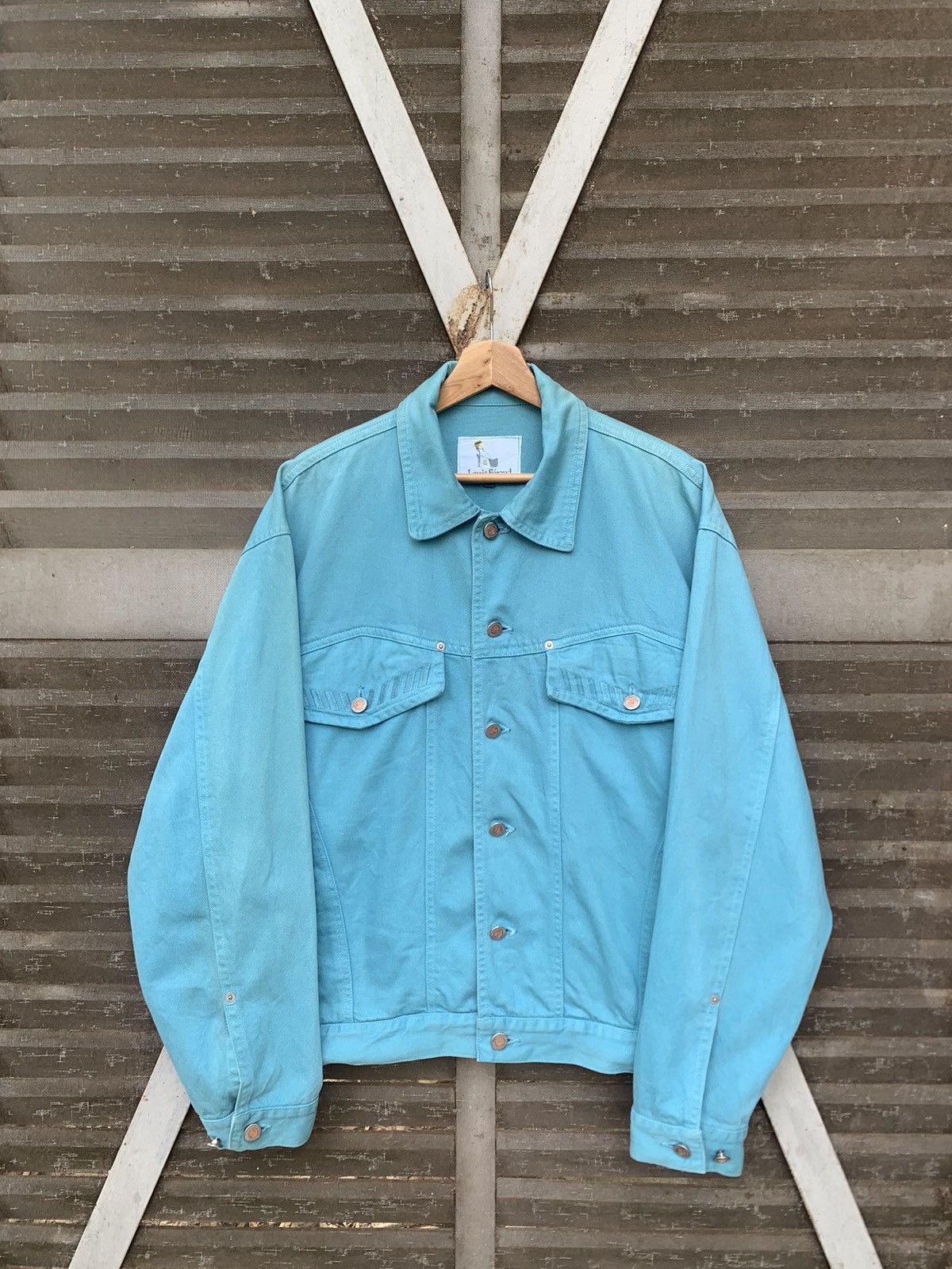 Louis Feraud 👹Vintage LOUIS FERAUD Turquoise Trucker Denim Jacket Size US L / EU 52-54 / 3 - 4 Thumbnail