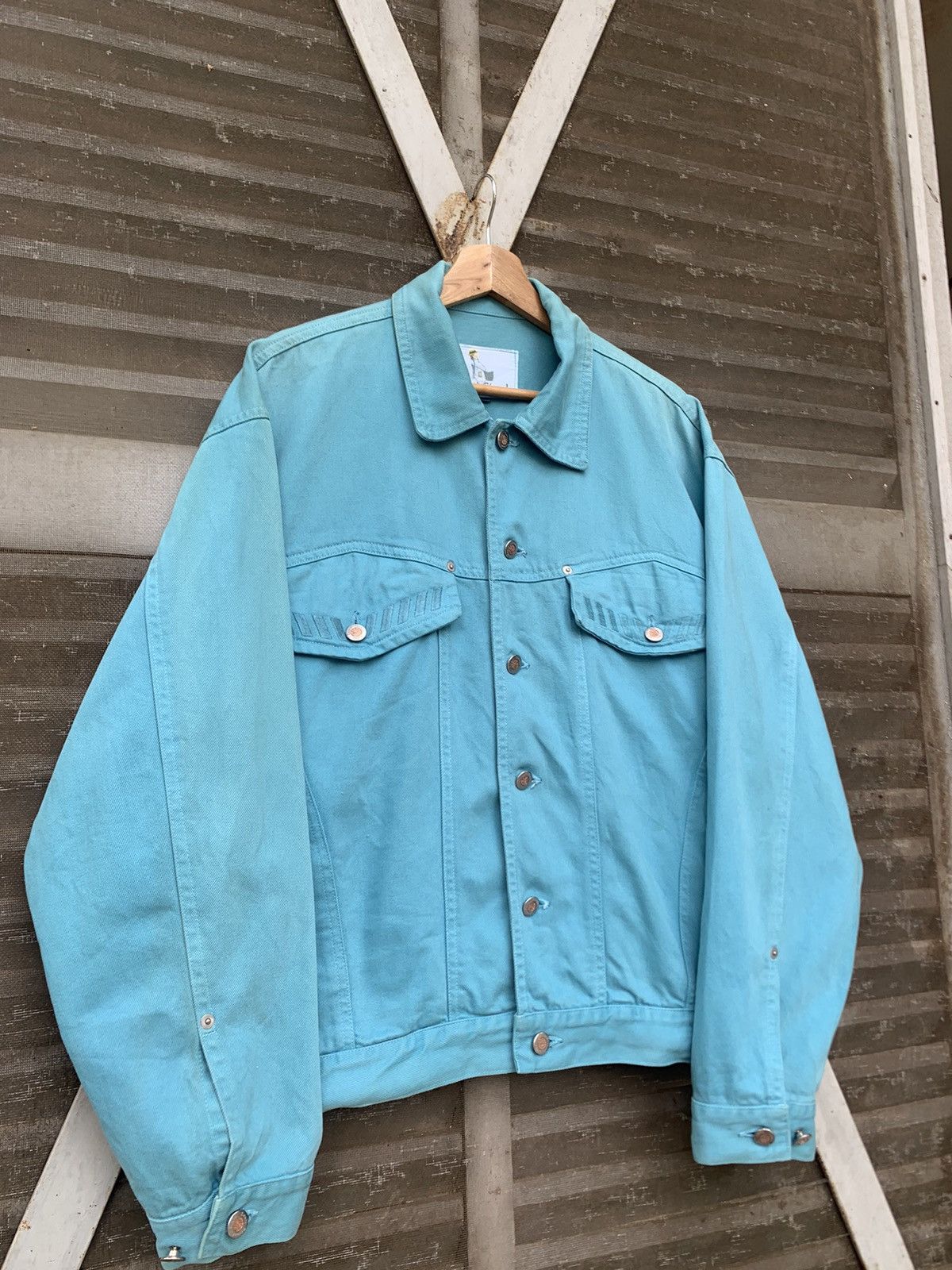 Louis Feraud 👹Vintage LOUIS FERAUD Turquoise Trucker Denim Jacket Size US L / EU 52-54 / 3 - 8 Thumbnail