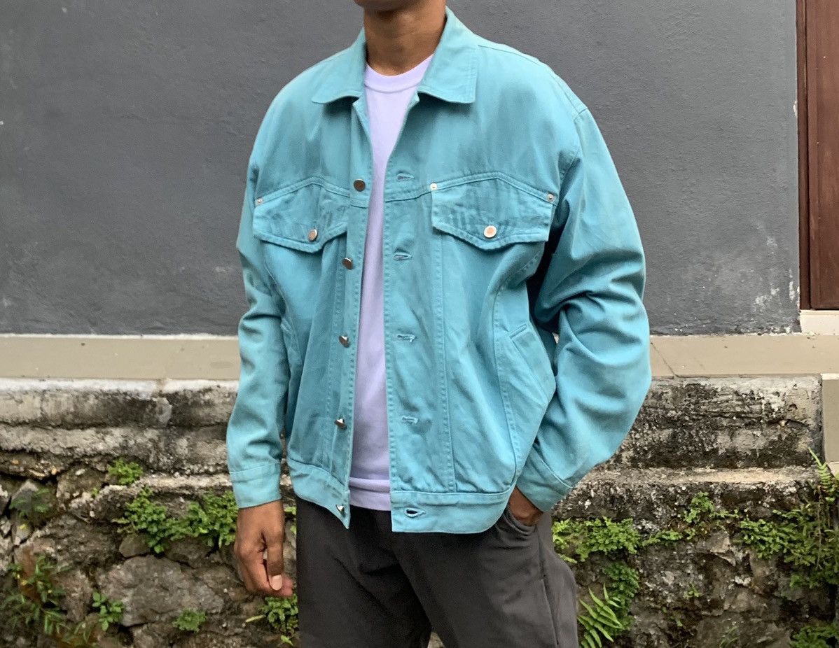 Louis Feraud 👹Vintage LOUIS FERAUD Turquoise Trucker Denim Jacket Size US L / EU 52-54 / 3 - 2 Thumbnail