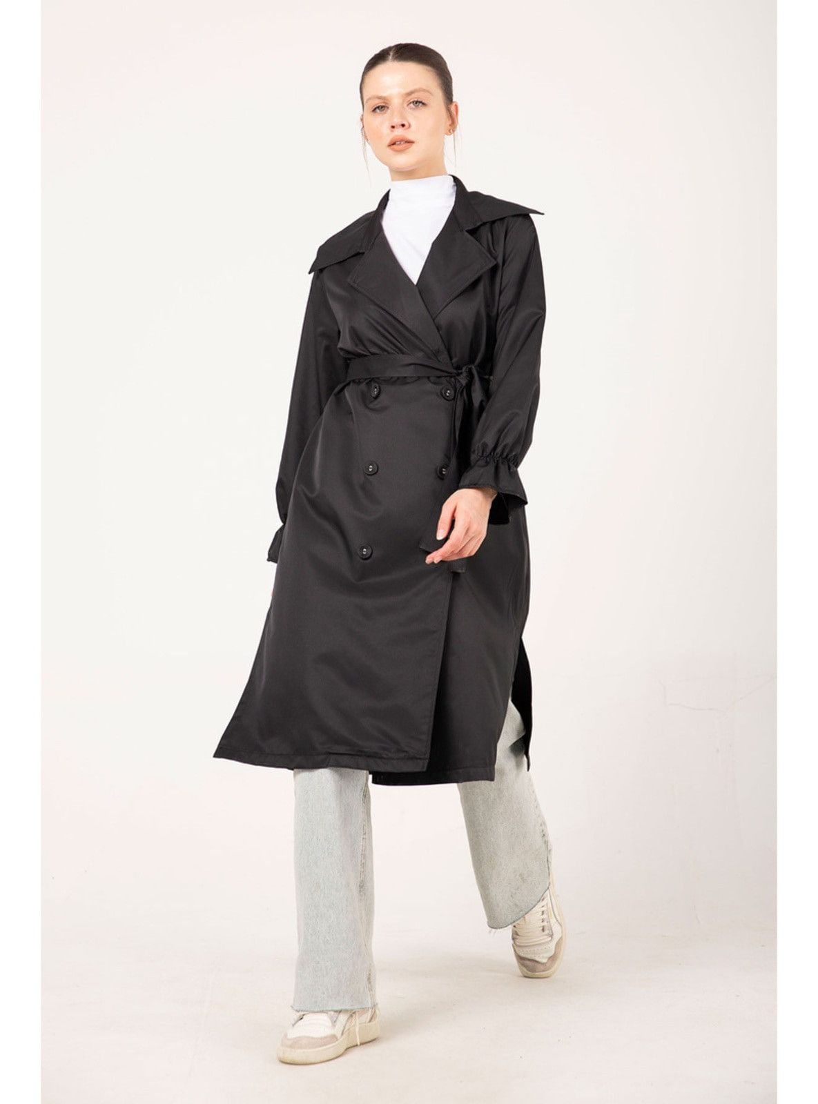 image of Christian Dior Monsieur x Dior Christian Dior Double Breasted Trench Coat (Woman) in Black (Size La