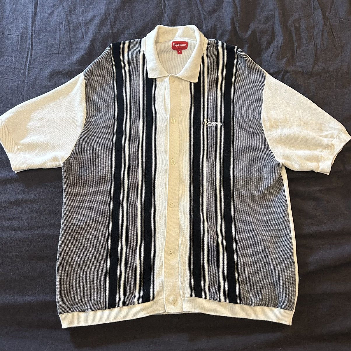 Used Supreme Stripe Button Up Polo M - bottlesandglasses.com.ng