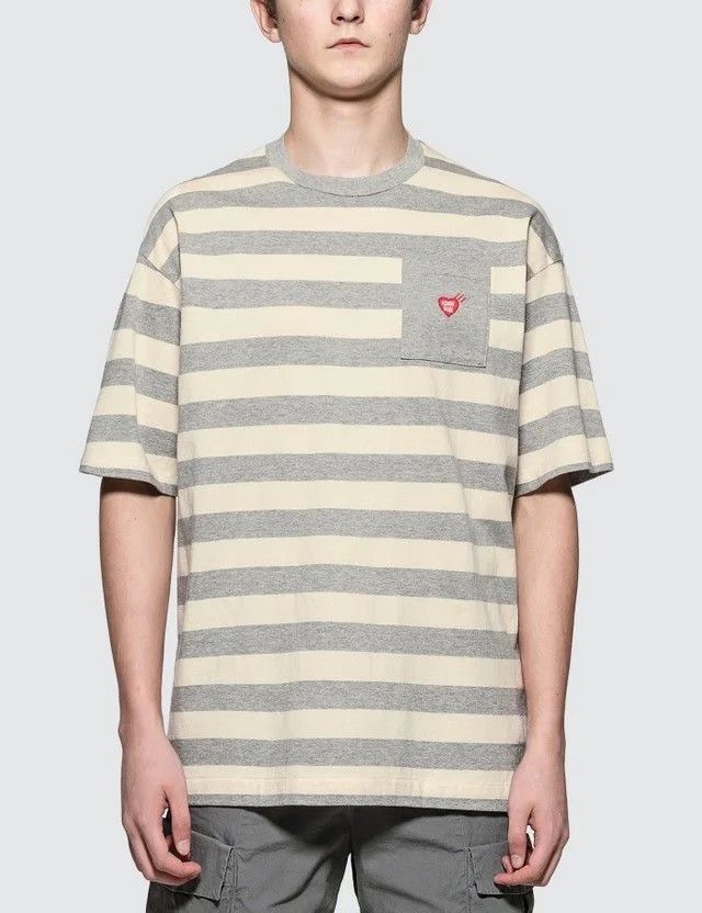 Human Made × Nigo Heather Grey Border Stripe Square Pocket T-Shirt Size US L / EU 52-54 / 3 - 1 Thumbnail