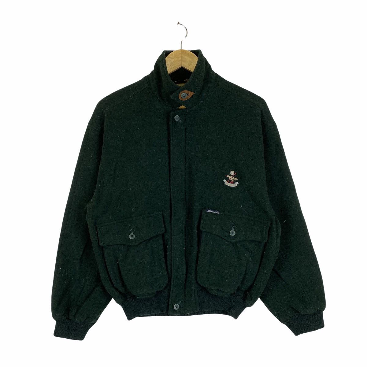 image of Faconnable Paris Small Logo Wool Bomber Jacket in Green, Men's (Size Medium)