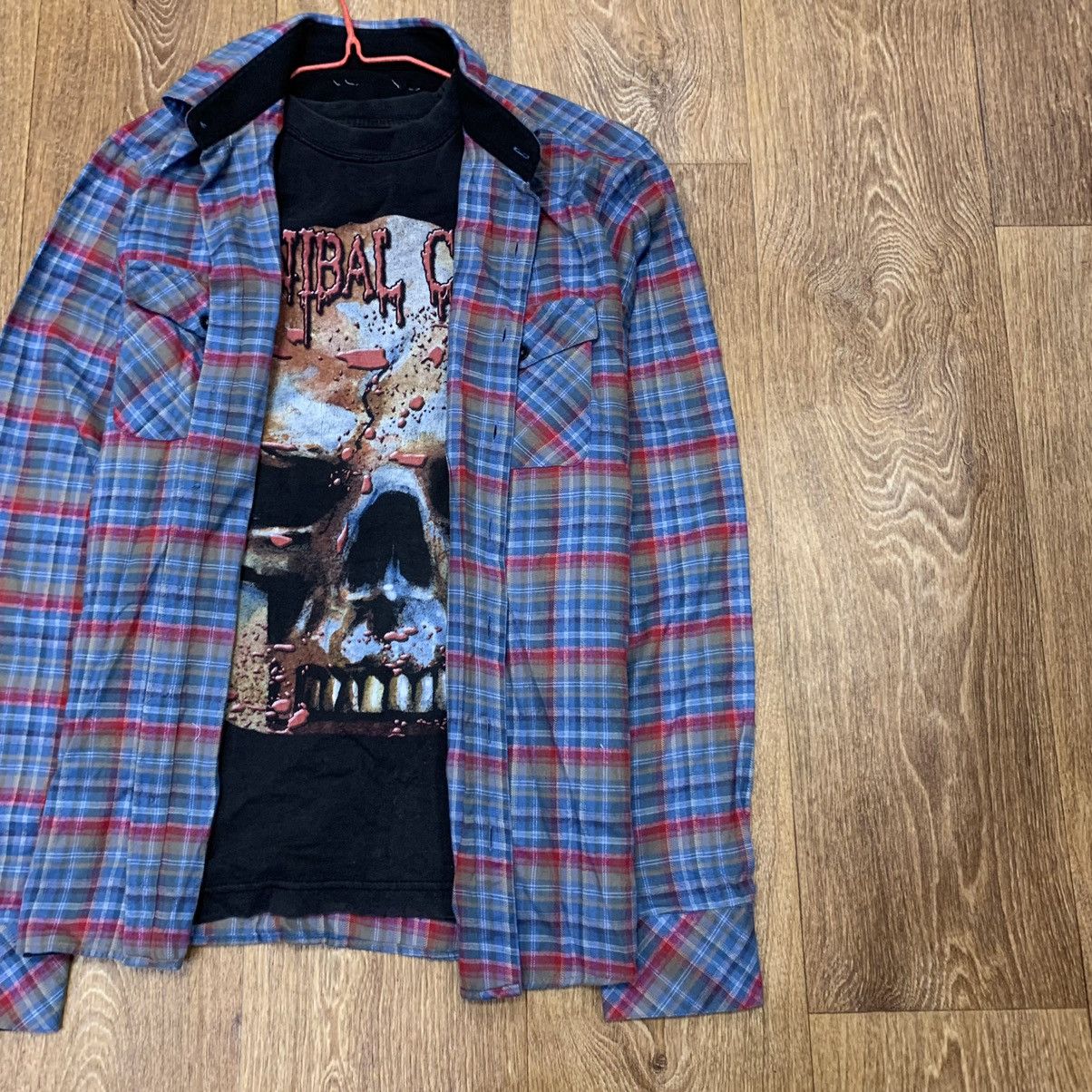 Vintage Vintage 90s Plaid Shirt Skull Graphic Grunge Streetwear L Size US L / EU 52-54 / 3 - 4 Thumbnail