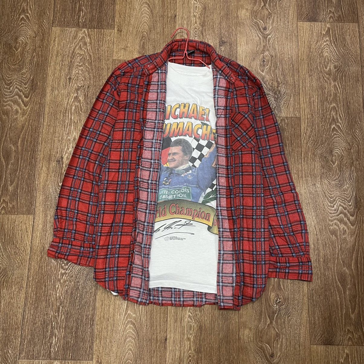 Vintage Vintage 90s Red Plaid Chore Coat Oversized Grunge Streetwear Size US L / EU 52-54 / 3 - 1 Thumbnail