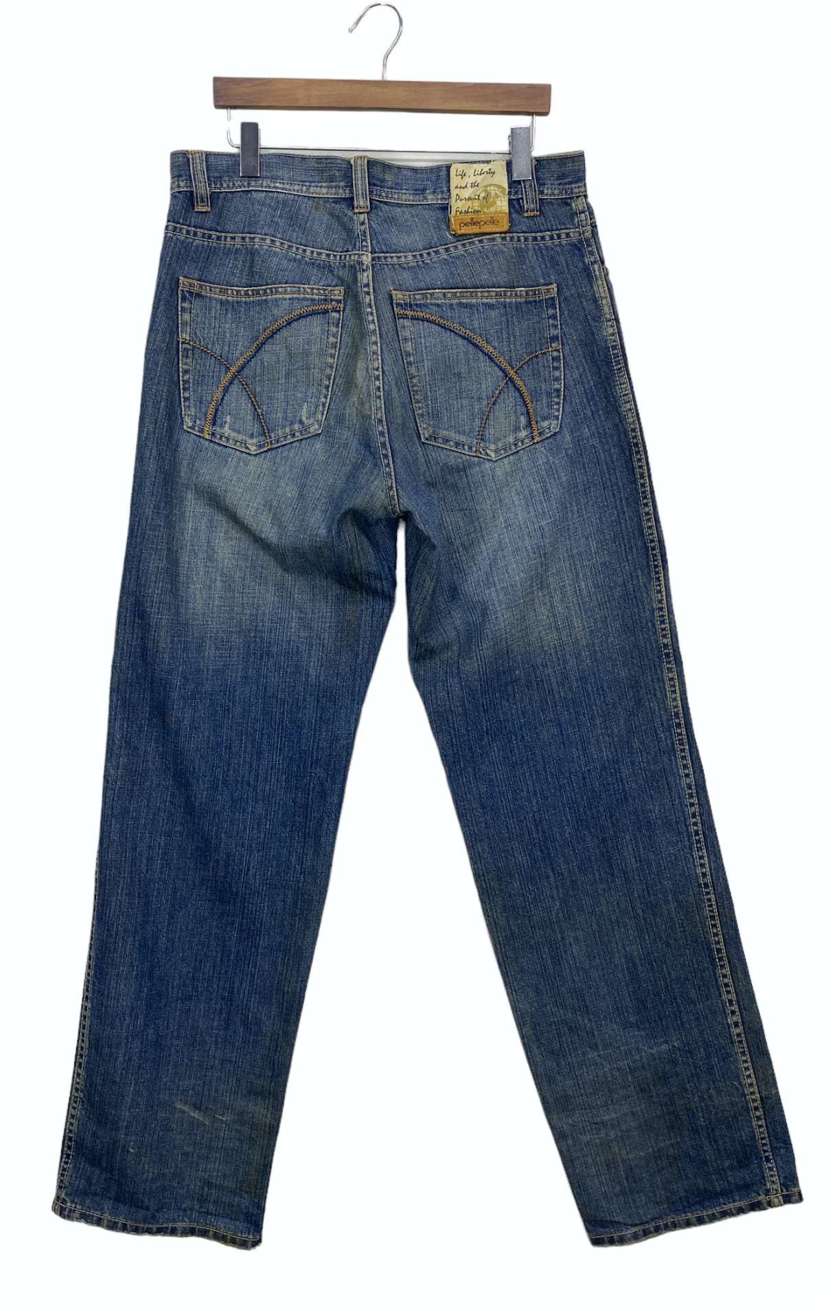 image of Pelle Pelle Denim Jeans Cargo Hip Hop Baggy Loose Jeans in Blue, Men's (Size 34)