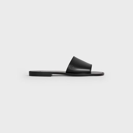 Celine Lerins Slides In Vegetal Calfskin In Black