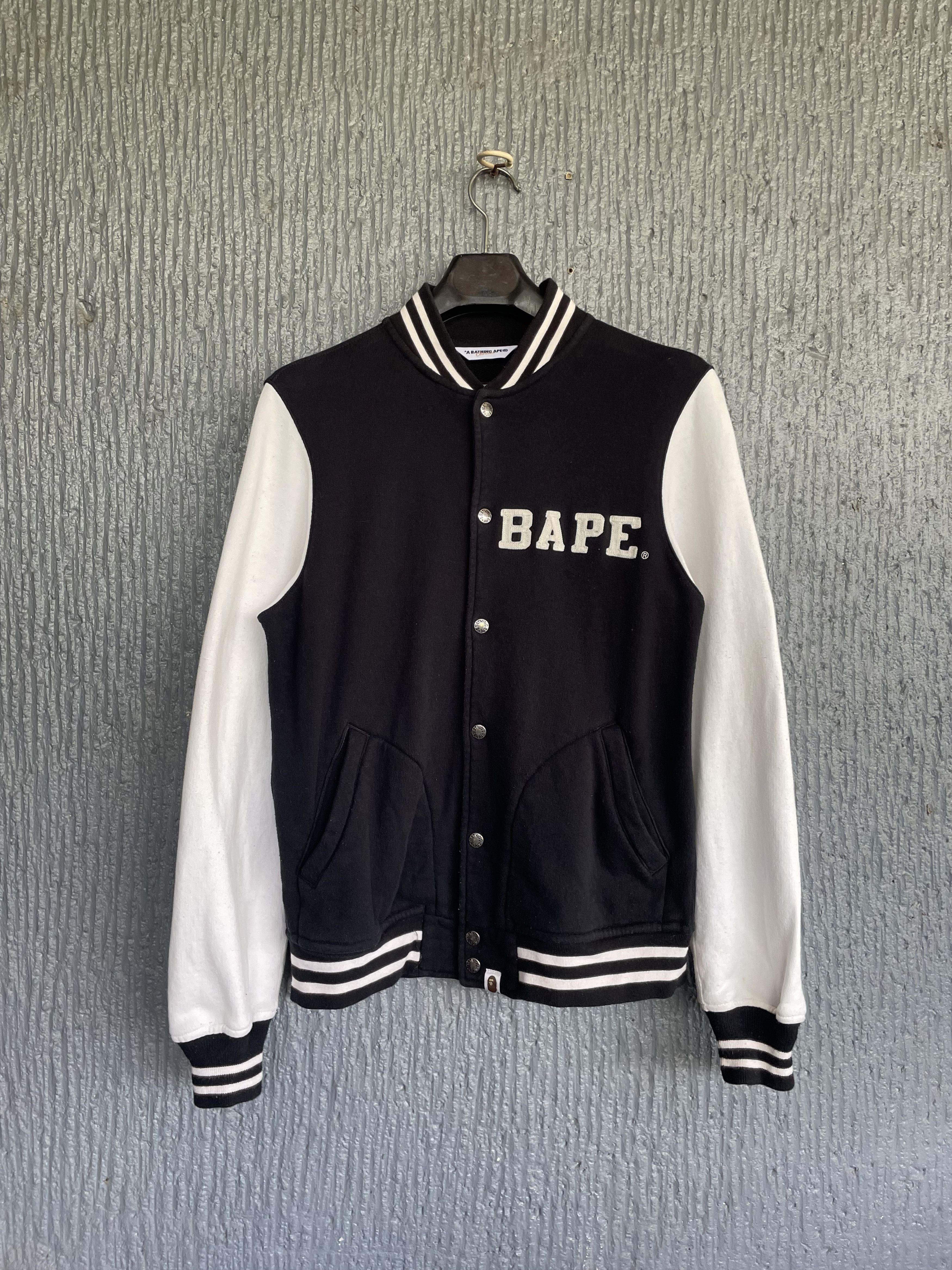 Pre-owned Bape X Nigo Bape Classic Asnka Embroidery Varsity Jacket In Black White