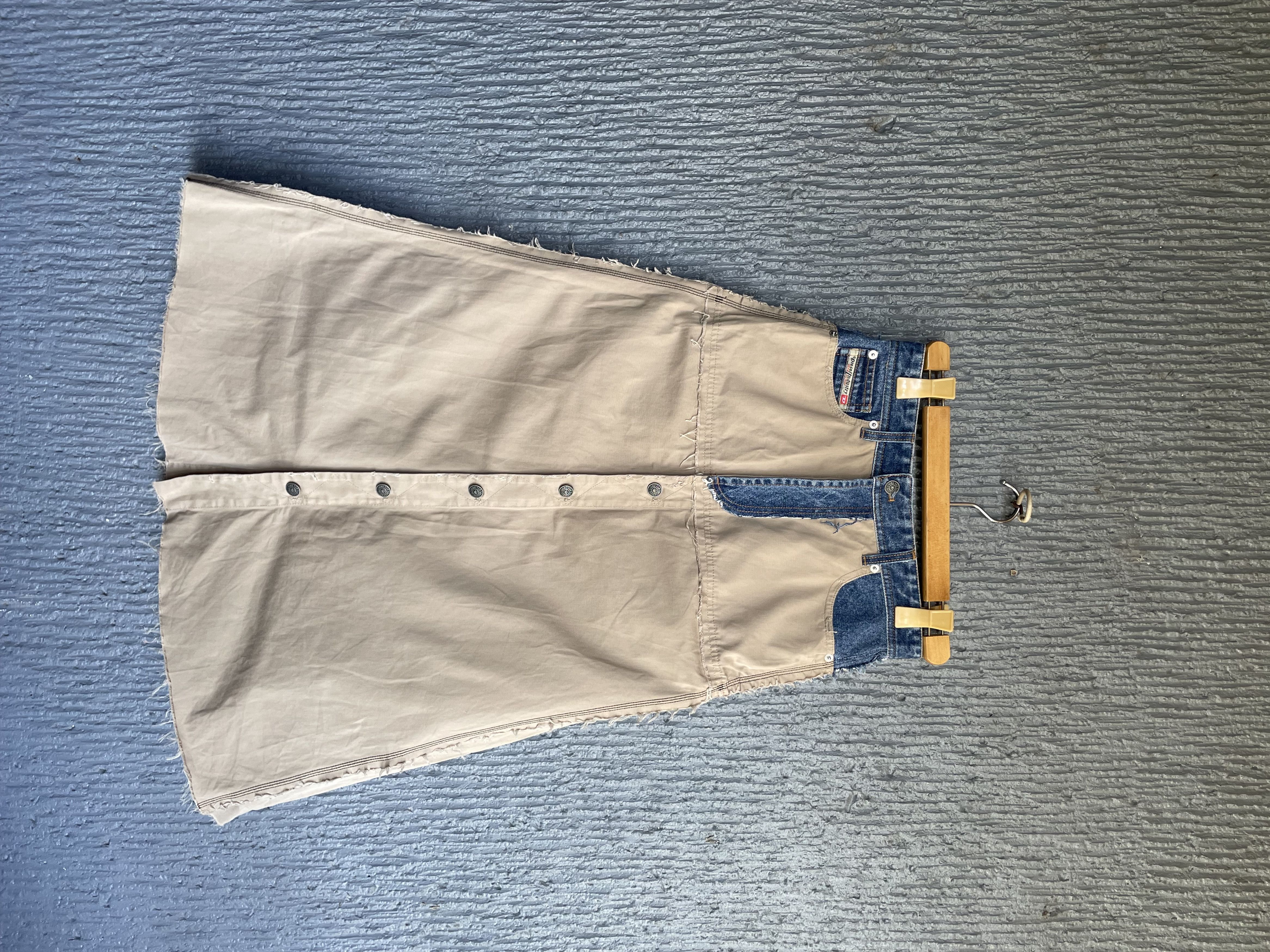 image of Diesel Midi Skirt Hybrid Denim-Khaki Raw Cuts in Khaki Denim, Women's (Size 26)