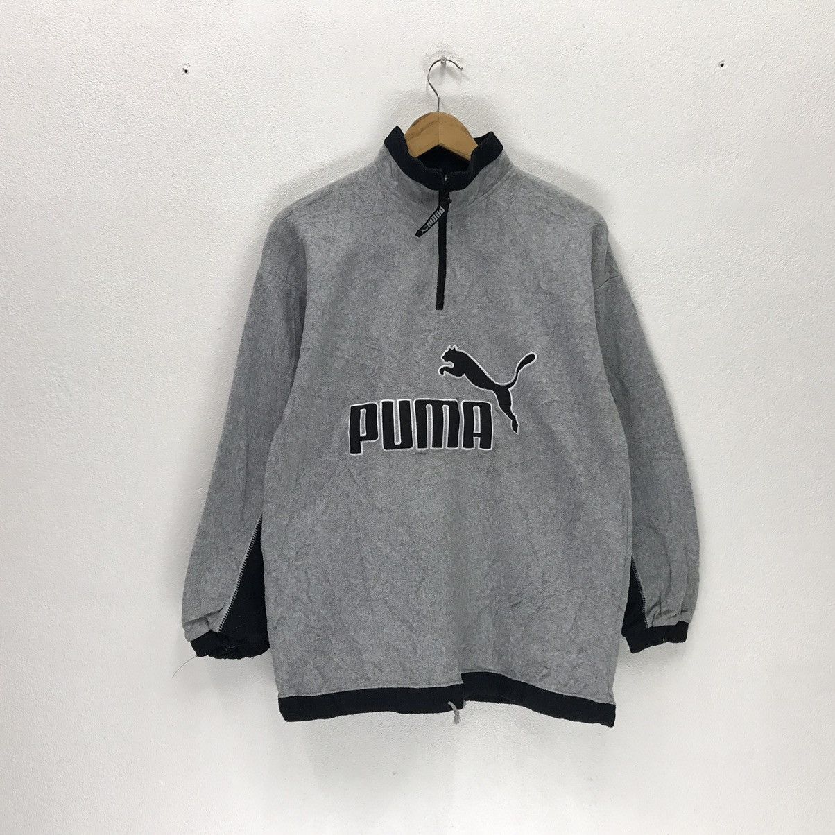 Puma Fleece Sweatshirt Quarter Zip Embroidery Spellout Logo