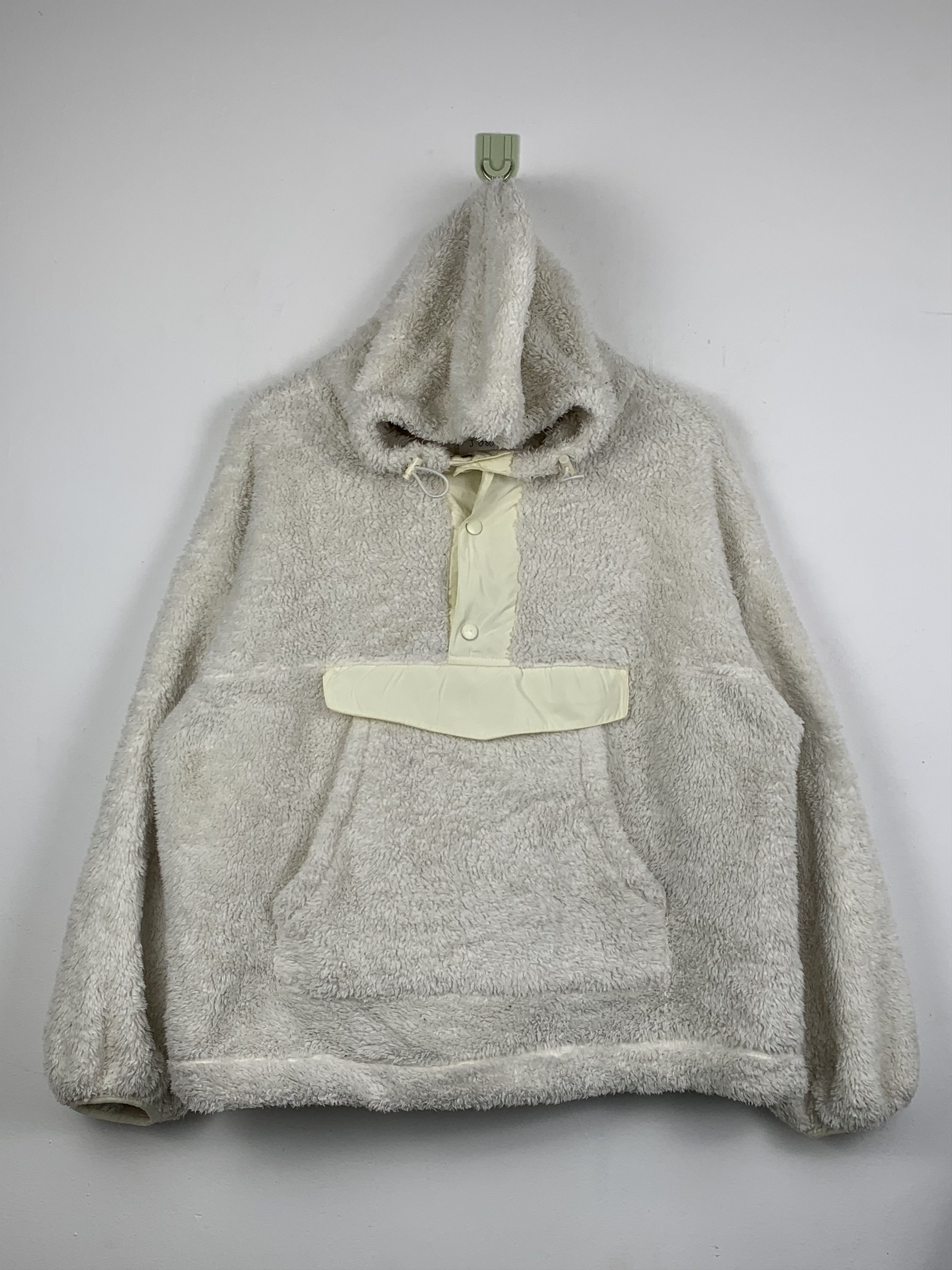 image of Vintage Hoodie Matted Fleece Anorak Jacket in White, Men's (Size Medium)