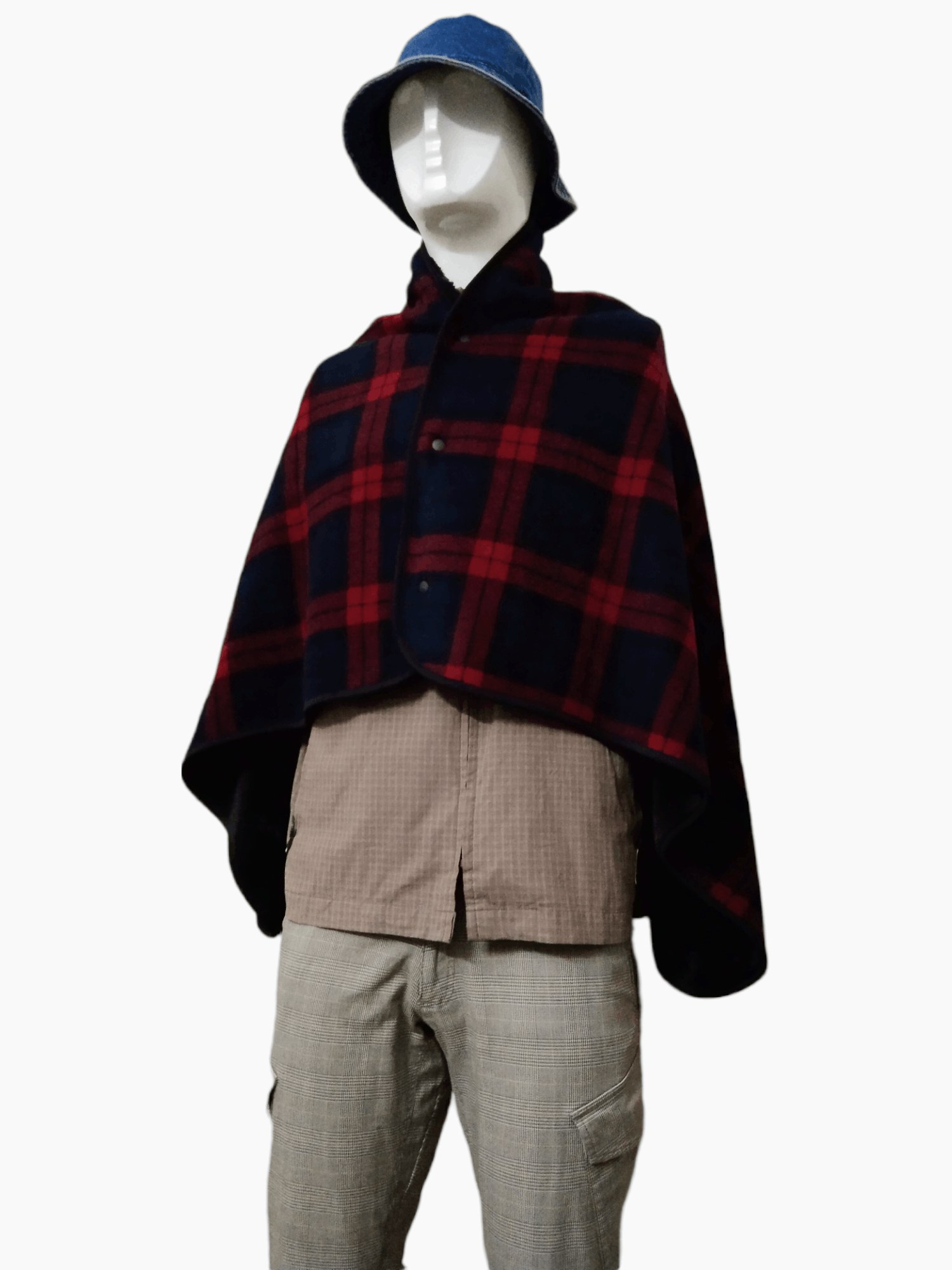 Japanese Brand × Jun Takahashi × Uniqlo VINTAGE UNIQLO PLAID FURRY FLEECE BUTTON UP CAPE Size US M / EU 48-50 / 2 - 5 Thumbnail