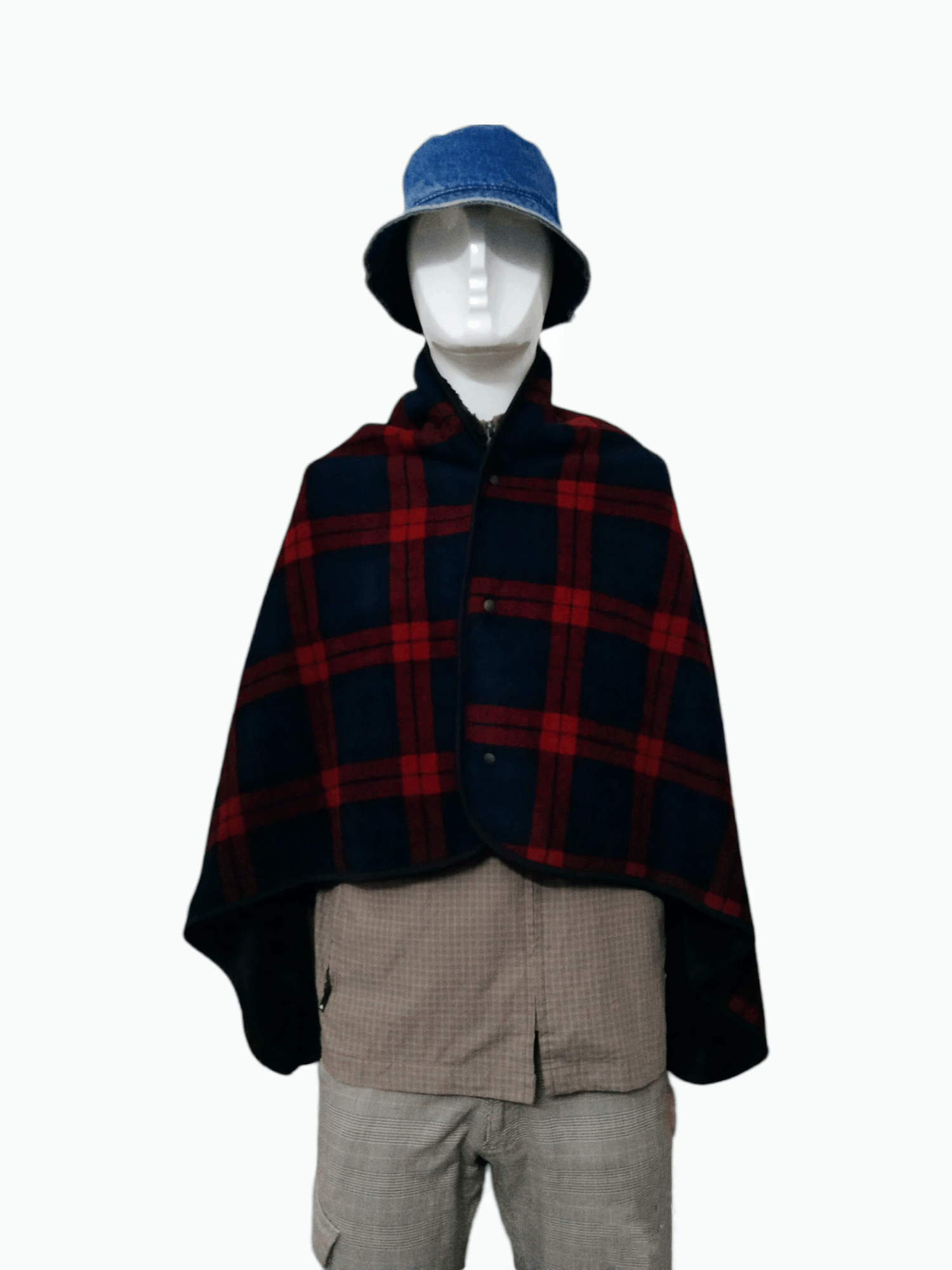 Japanese Brand × Jun Takahashi × Uniqlo VINTAGE UNIQLO PLAID FURRY FLEECE BUTTON UP CAPE Size US M / EU 48-50 / 2 - 3 Thumbnail